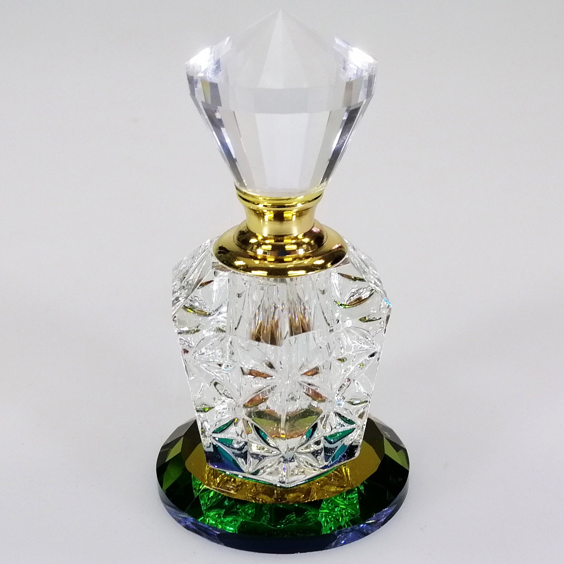 Iridescent Cut Glass Triangular Perfume Bottle