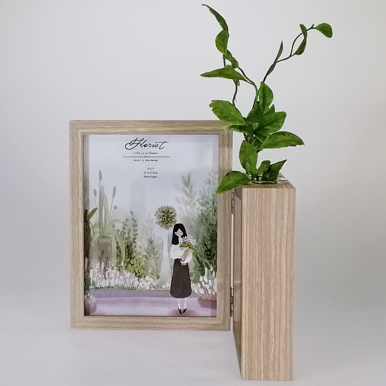 Grey Hinged Photo Frame with Tube Vases - 5"x 7"