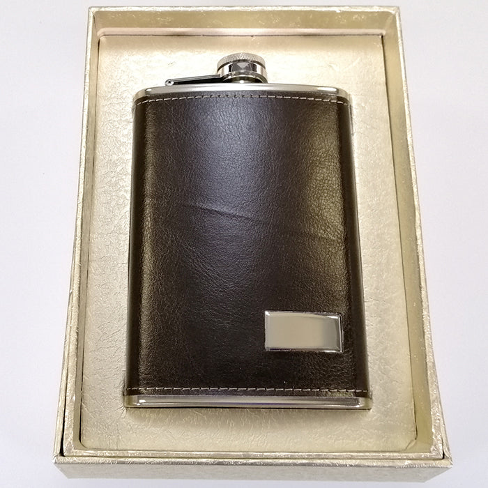 Stainless Steel Hip Flask - Faux Leather Cover - 265mL