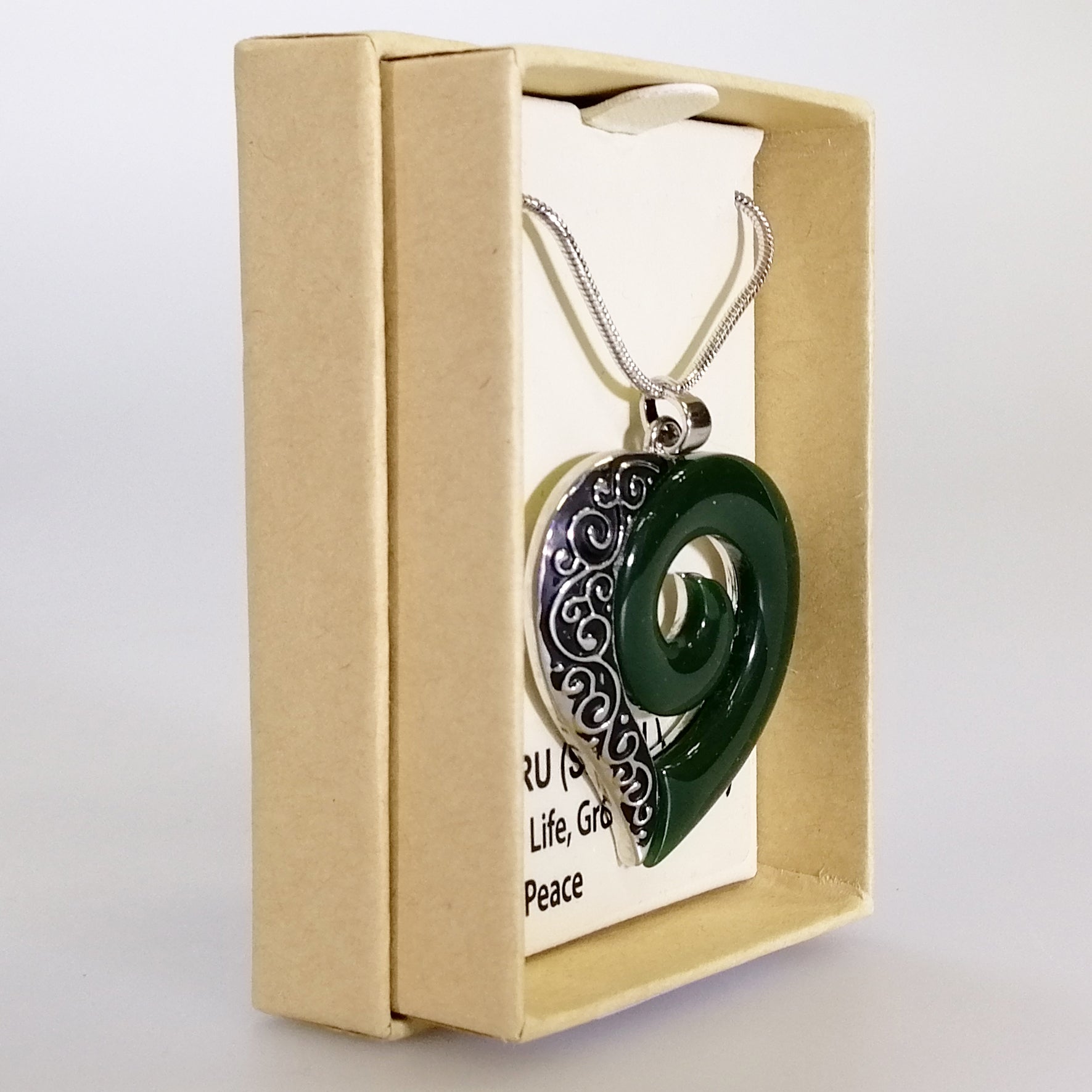 Kiwicraft - Jade Green Koru Heart Necklace