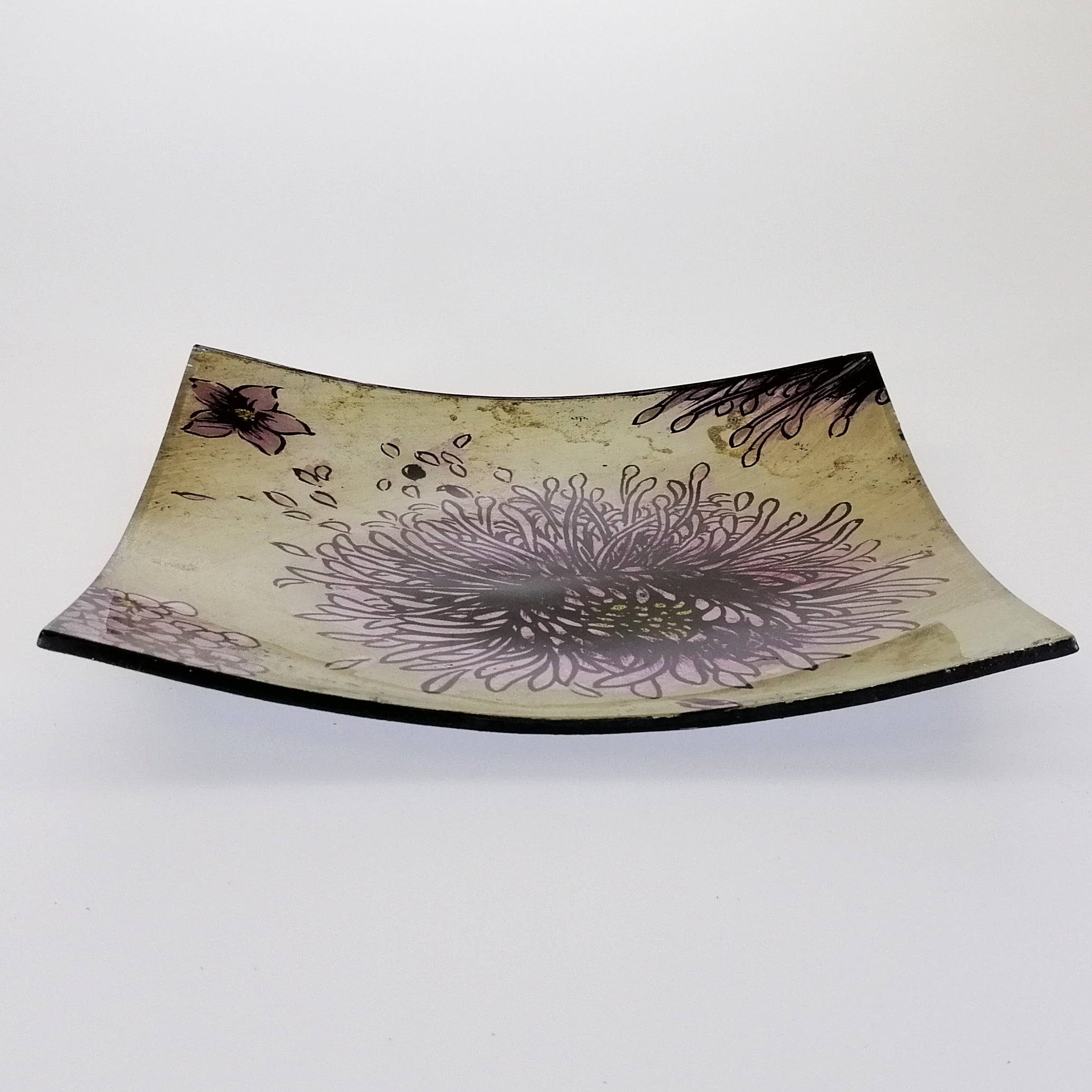 Glass Plate - Small Square - Purple Flowers