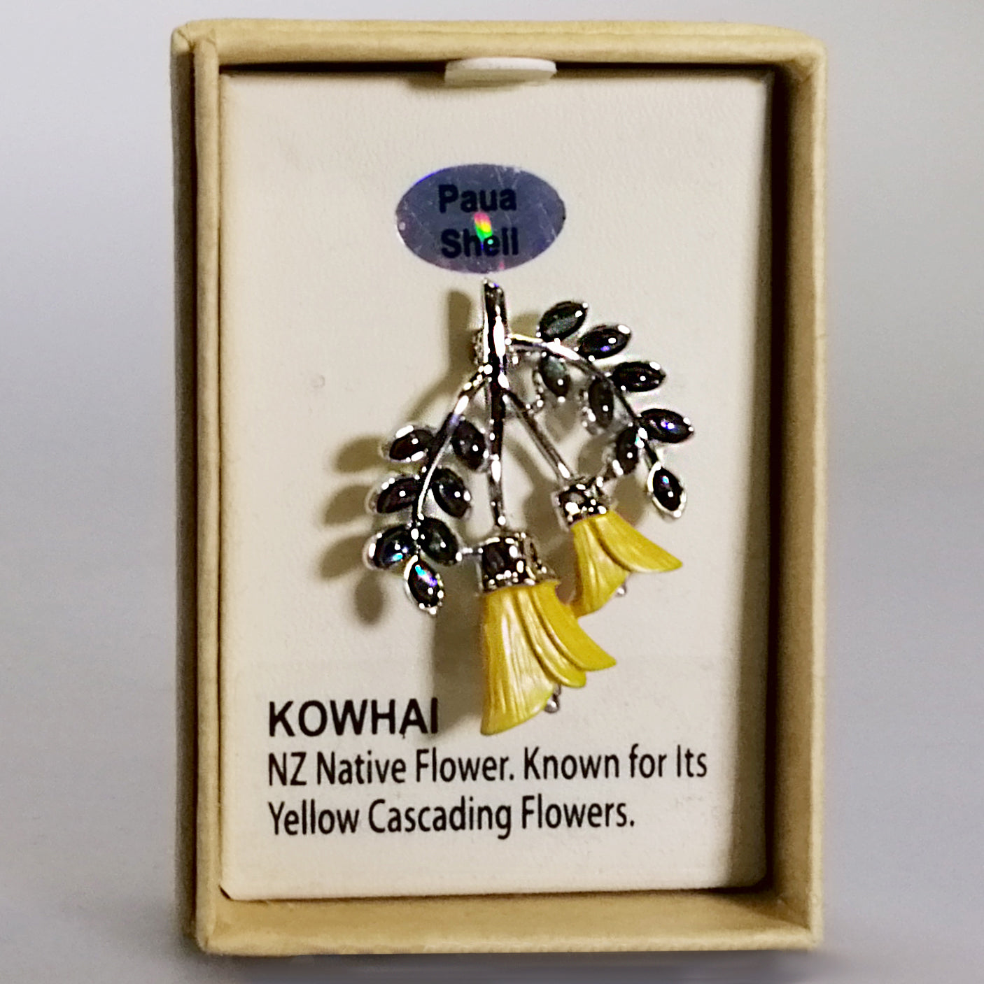 Kiwicraft - Kowhai Paua Leaves Brooch