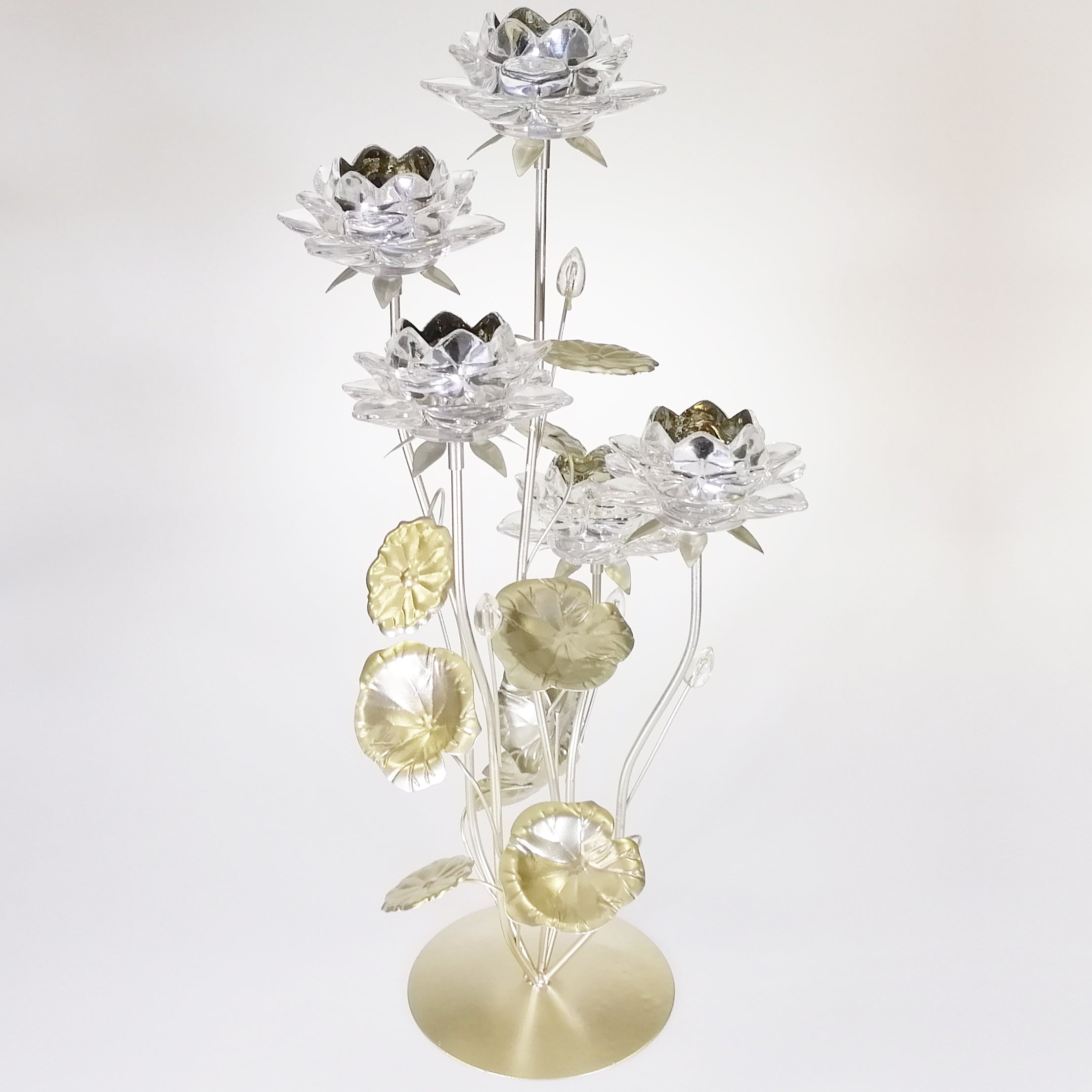 Five Flower Candle Holder with Wide Leaf