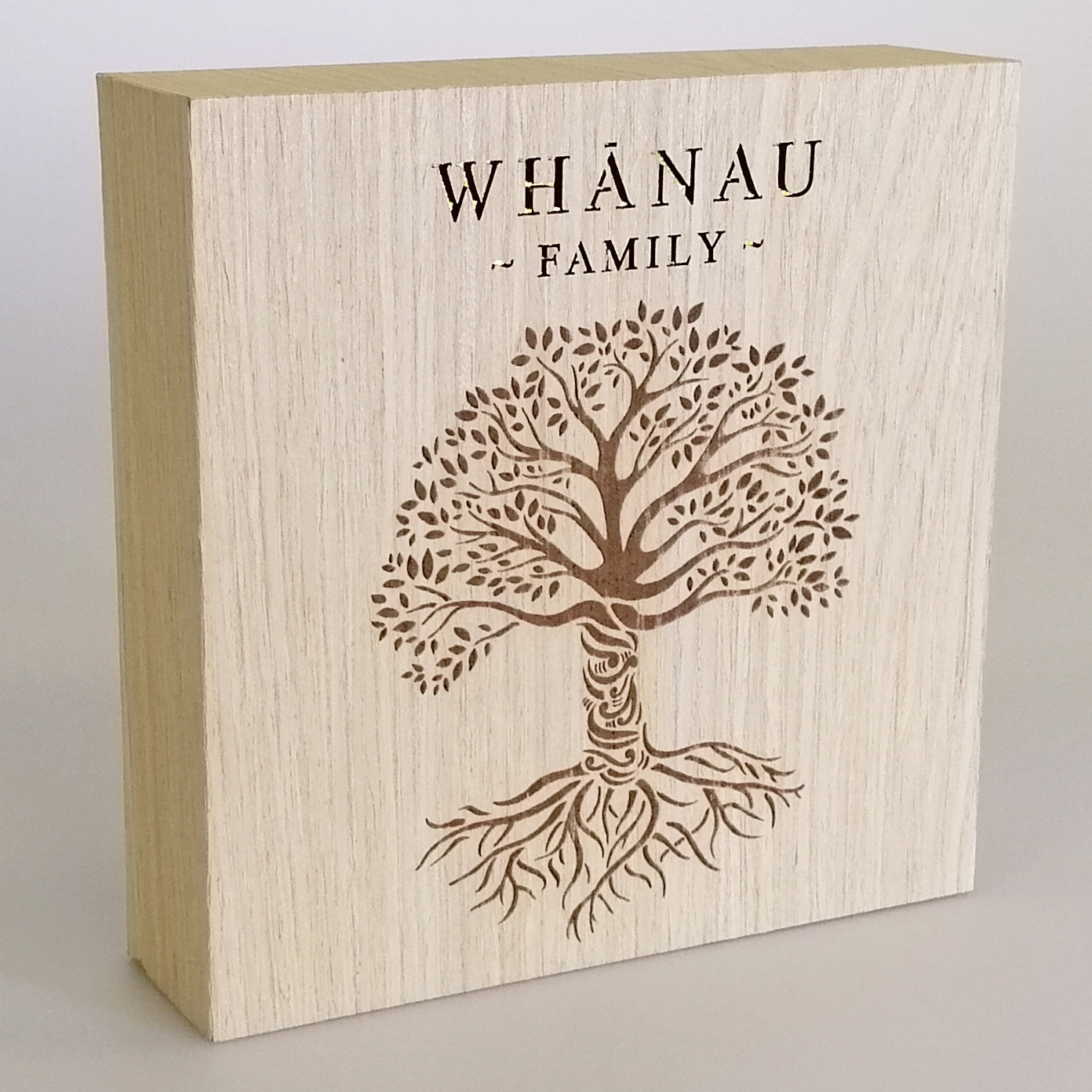 LED Kiwiana Block - 'Whanau - Family - Tree Roots'