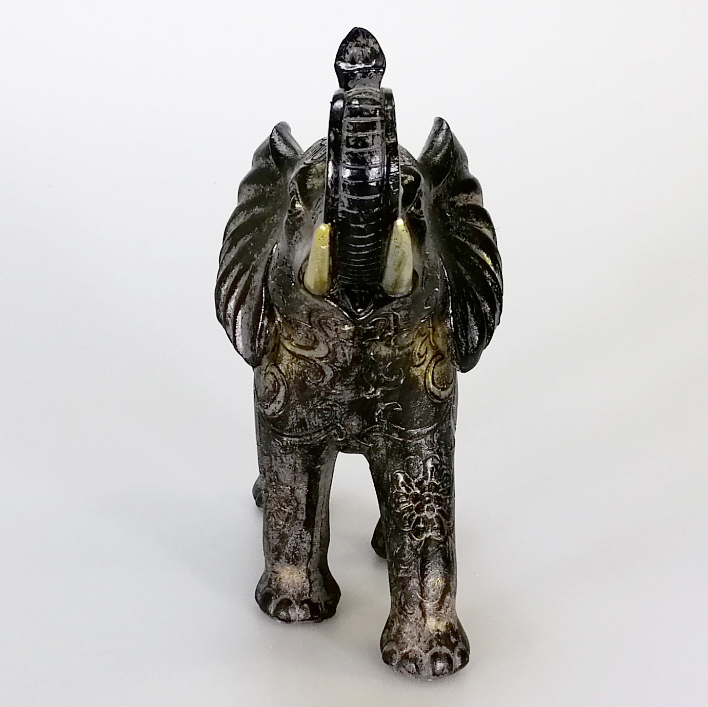 Resin Elephant Painted Black & Gold - 21cm