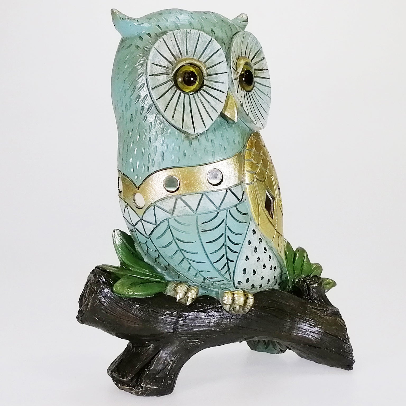 Deco Owl on Branch - Blue & Gold