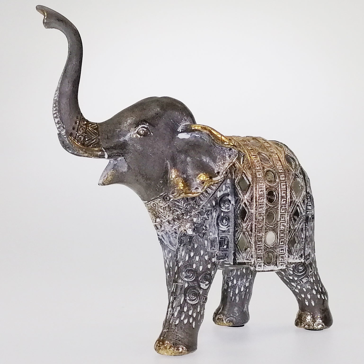 Resin Elephant with Mirrored Features - 19cm
