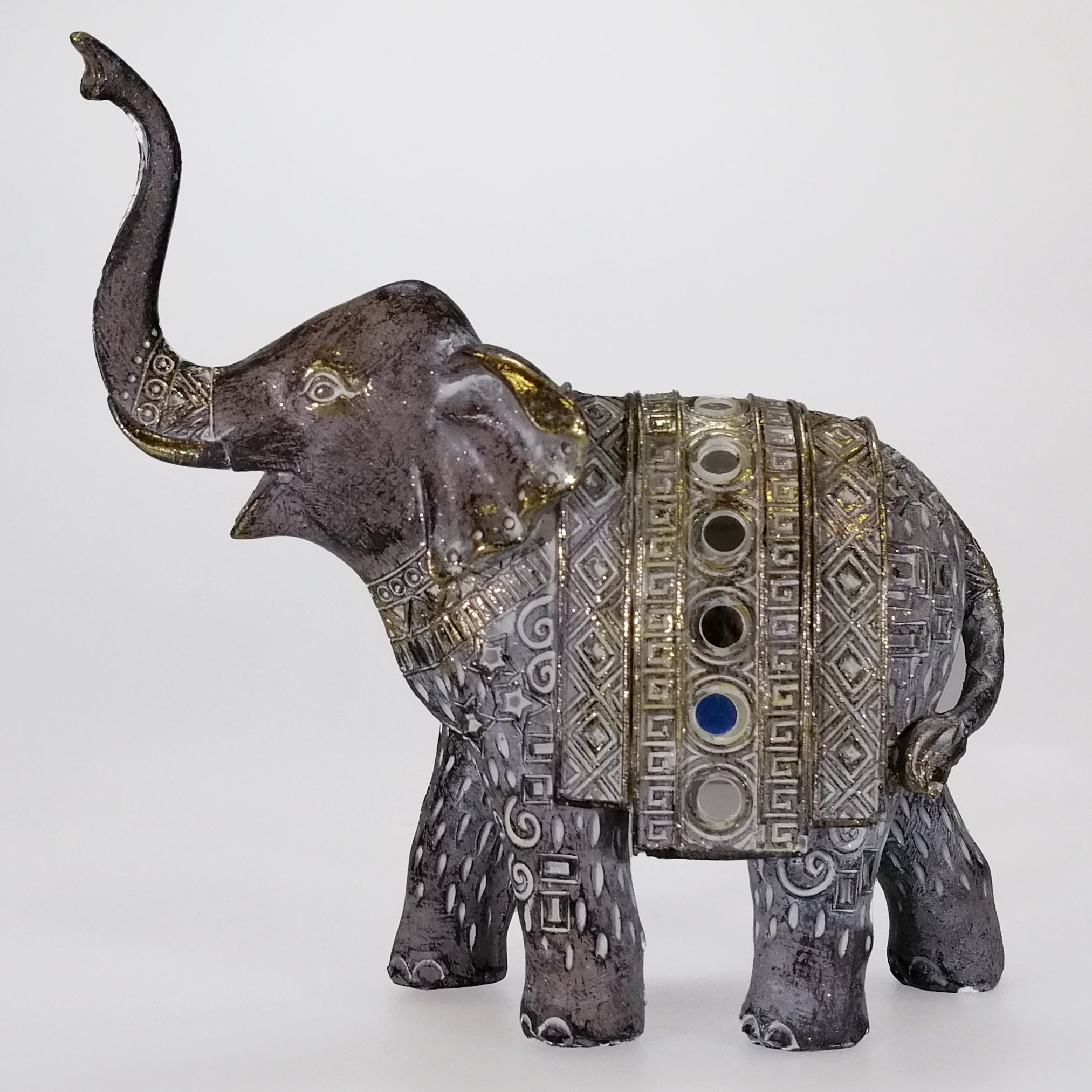 Resin Elephant with Mirrored Features - 15cm