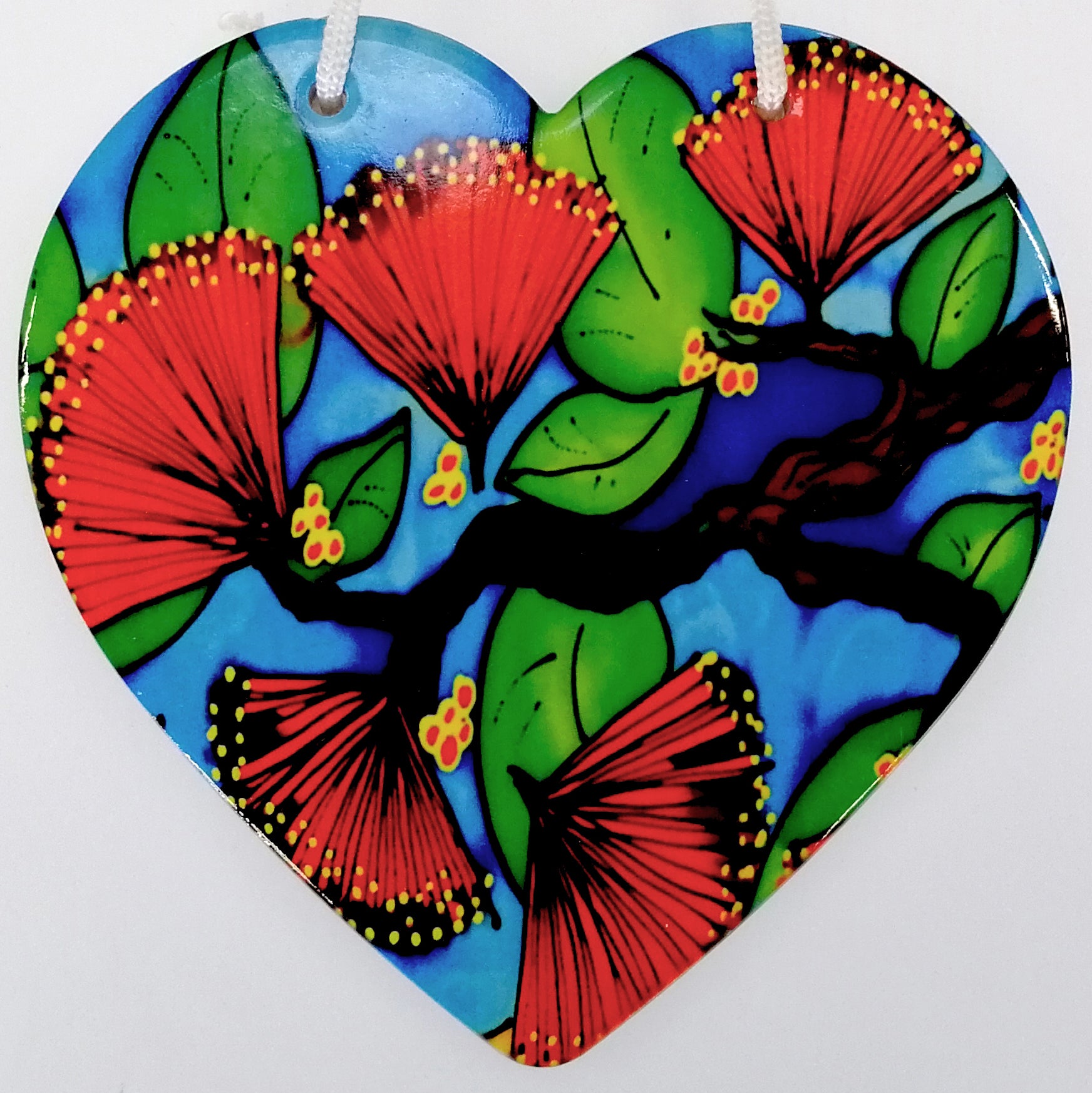 Jo May - Pohutakawa Ceramic Heart Wall Hanging