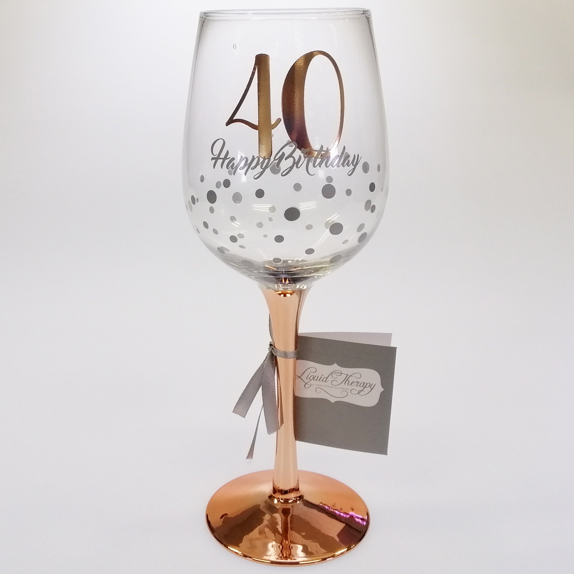 40th Happy Birthday Rose Gold Stem Wine Glass