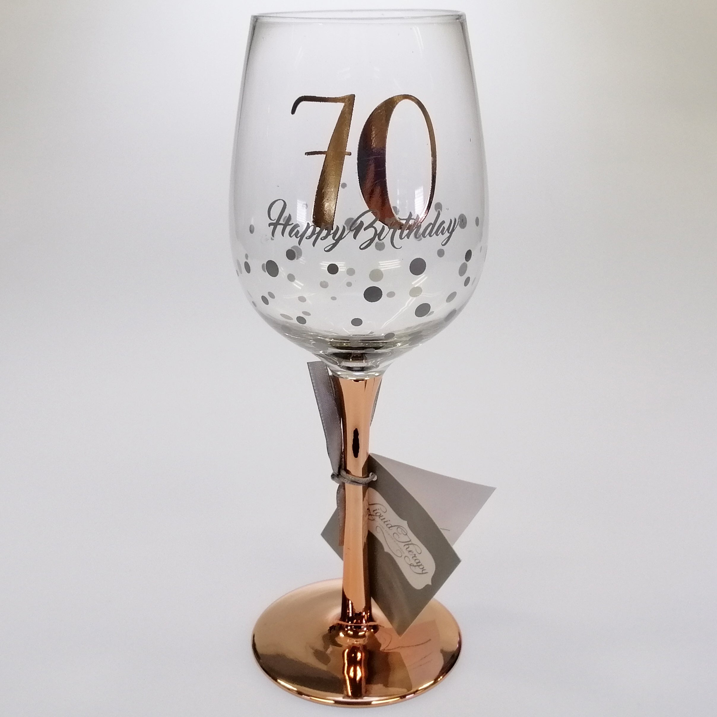 70th Happy Birthday Rose Gold Stem Wine Glass