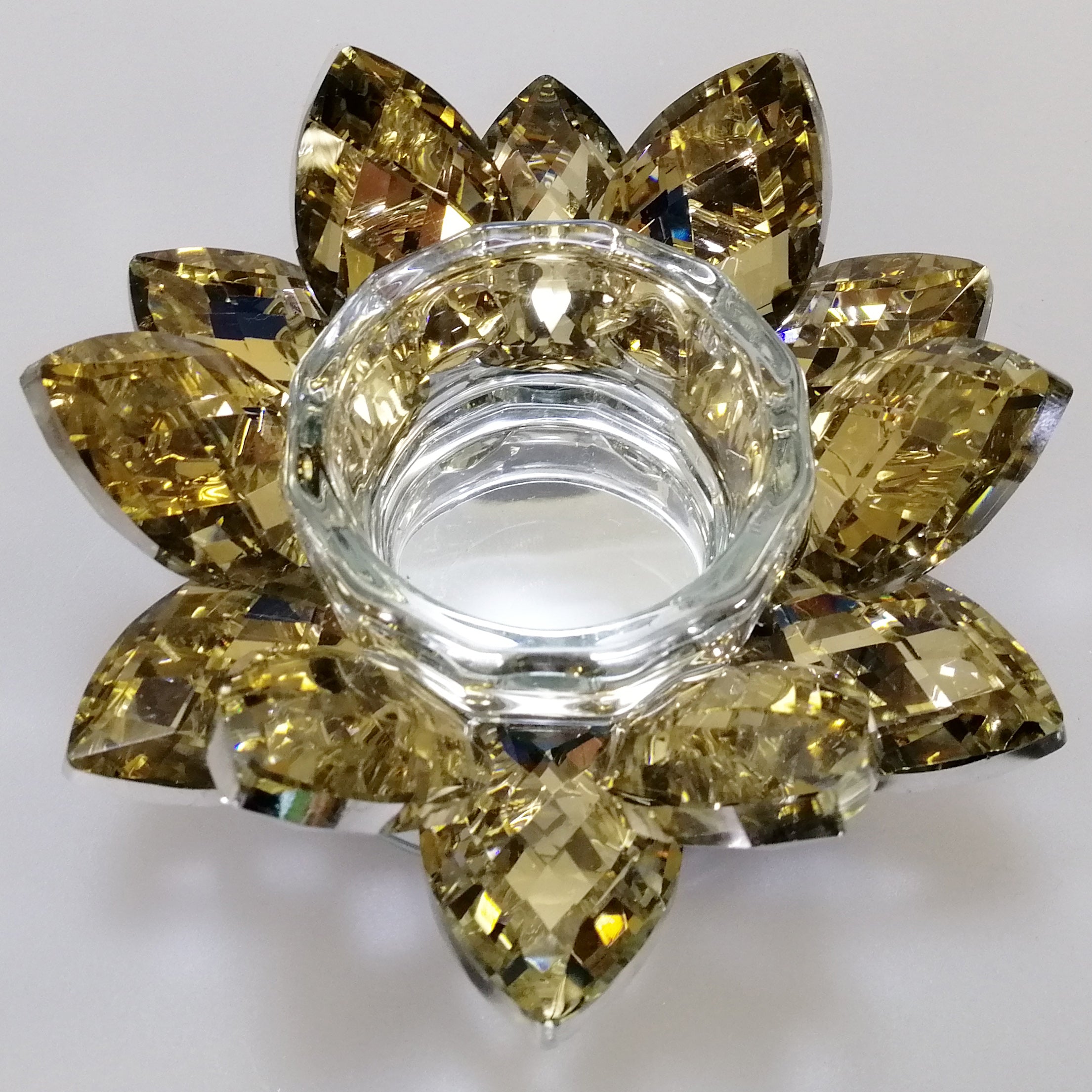 Gold Tinge Glass Flower Tealight Holder