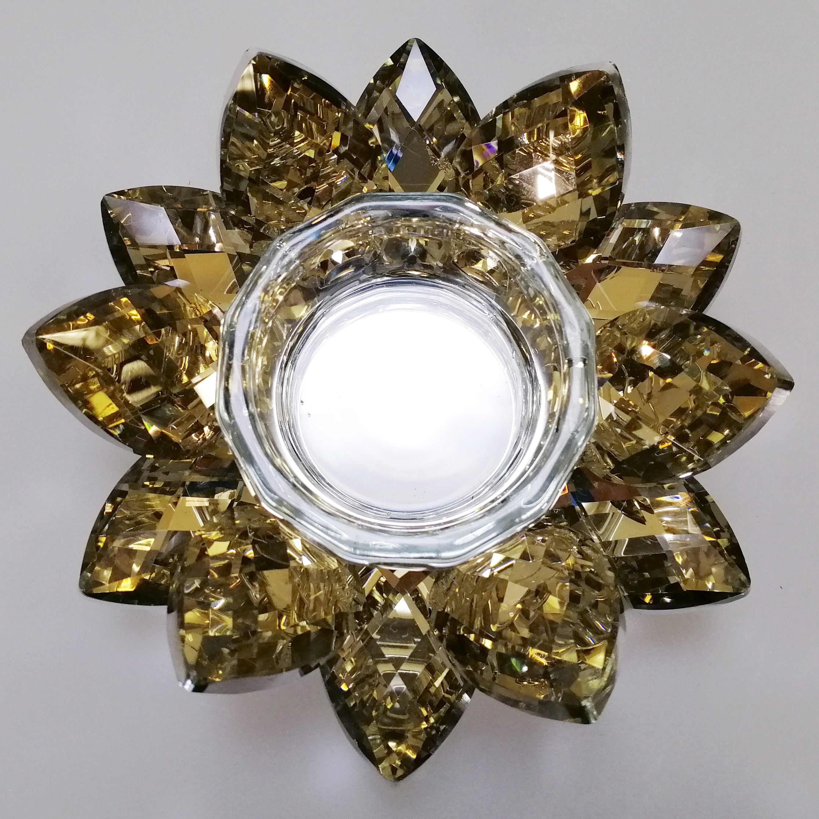 Gold Tinge Glass Flower Tealight Holder