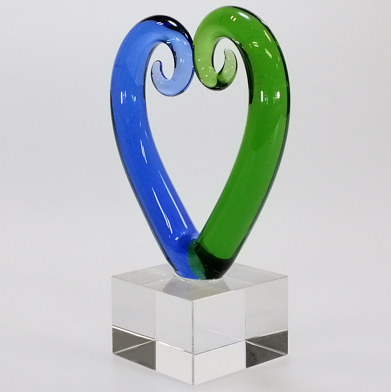 Green and Blue Glass Heart Fronds Sculpture