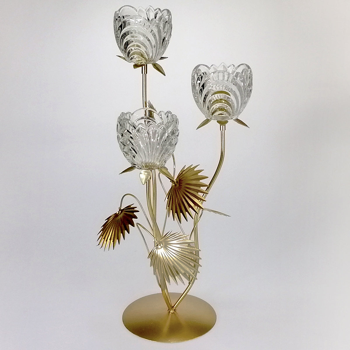 Triple Gold Leaf Candle Holder