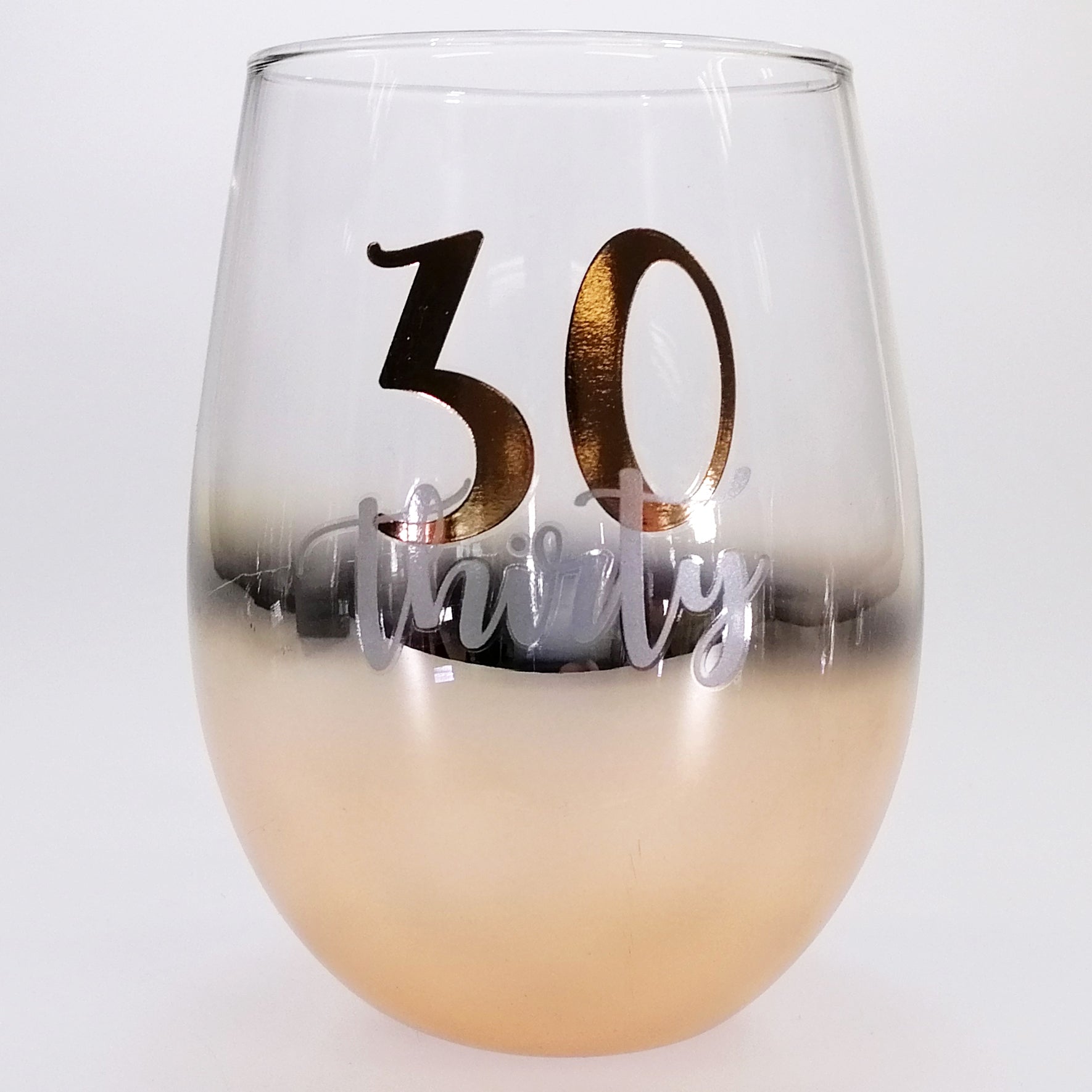 30th Gold Ombre Stemless Wine Glass