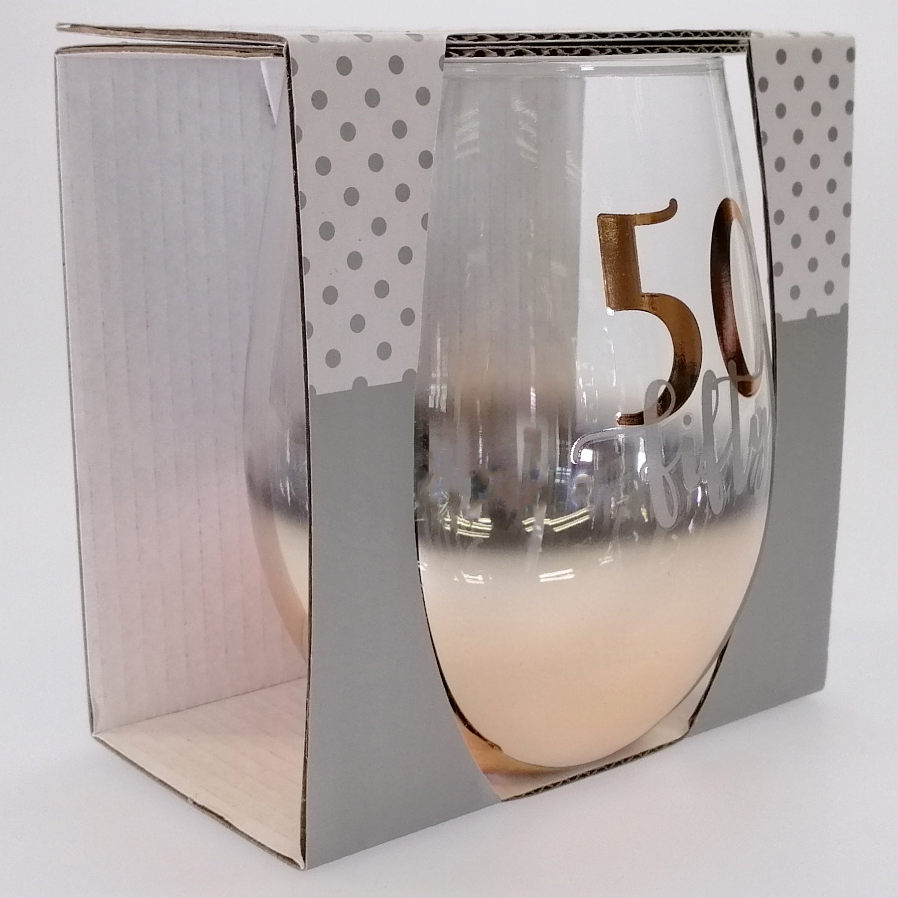 50th Gold Ombre Stemless Wine Glass