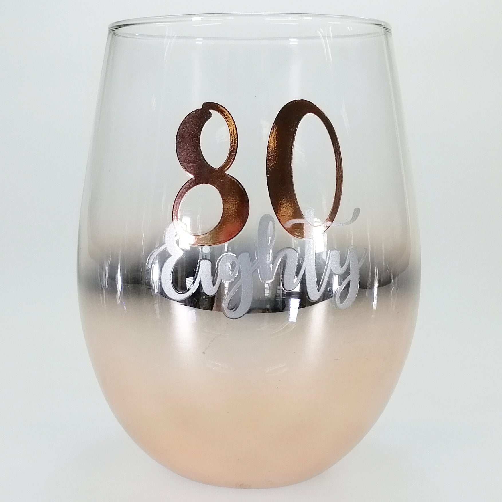 80th Gold Ombre Stemless Wine Glass