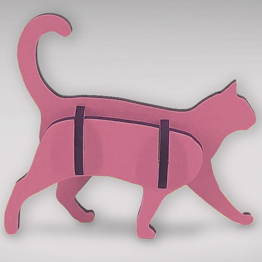 Flat-pack Kitset Wooden Model - Cat Walking - Pink