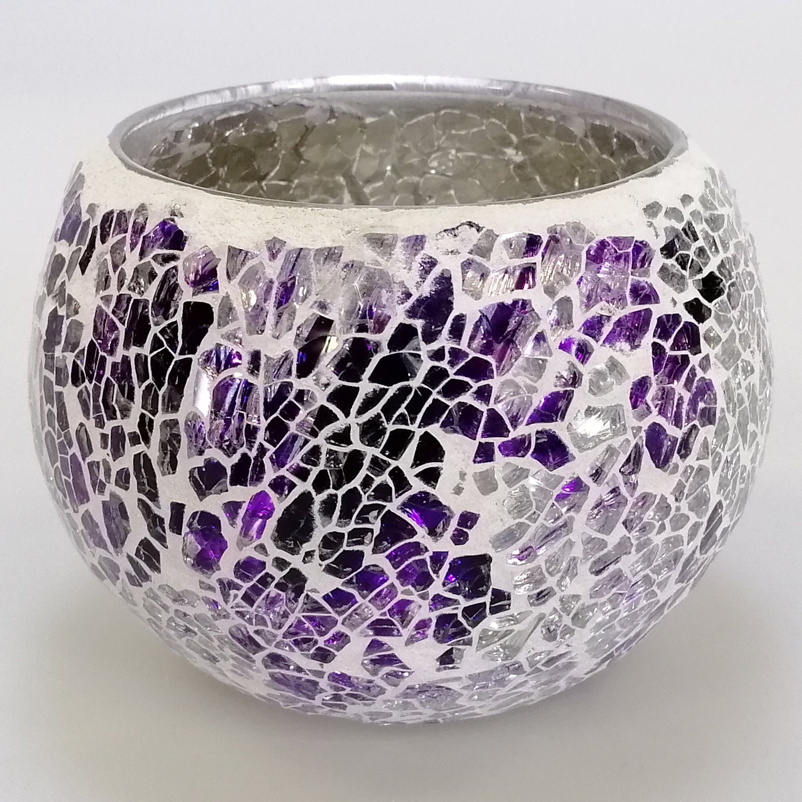 Glass Crackle Candle Holder - Purple