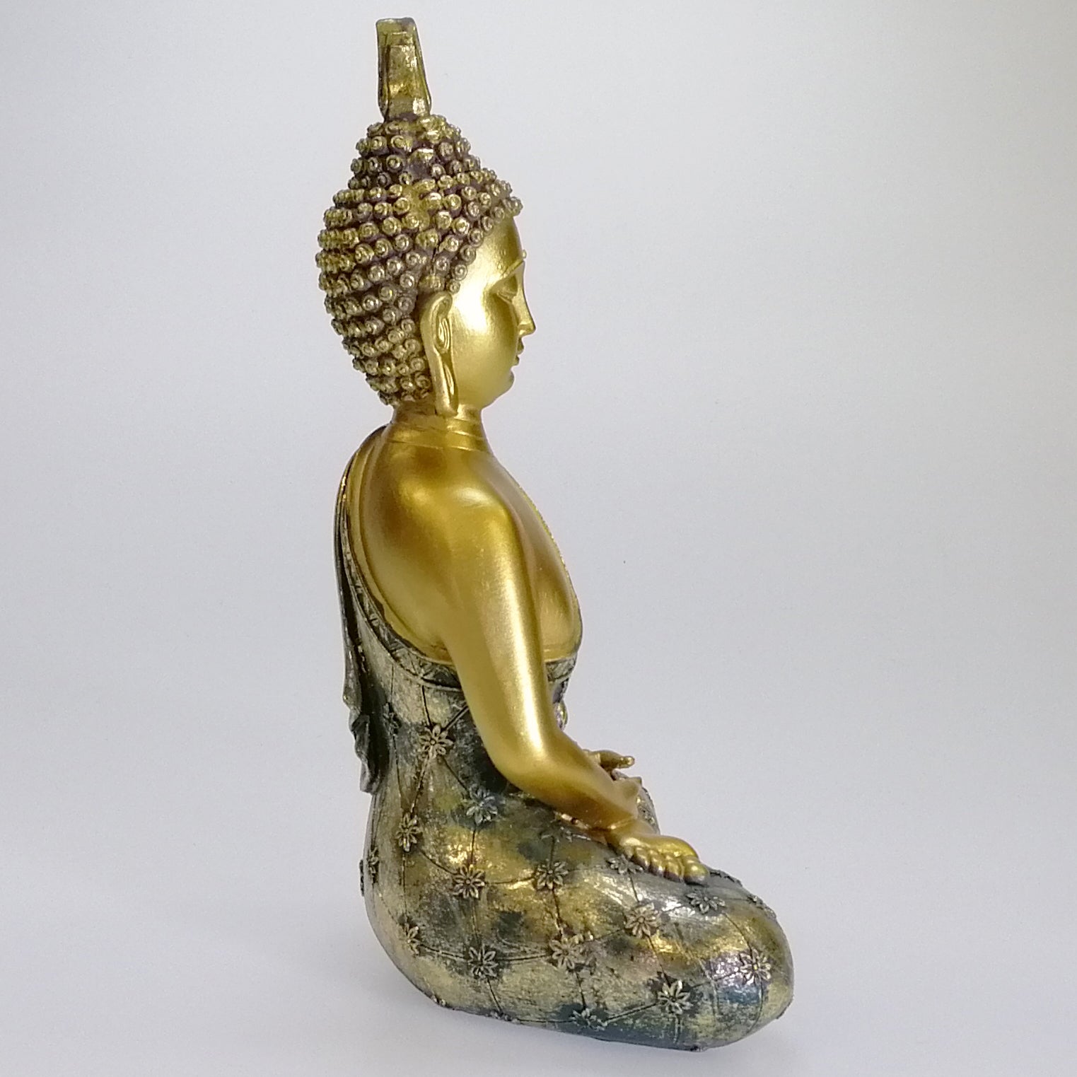 Buddha Figure - Painted Green and Gold - 25cm