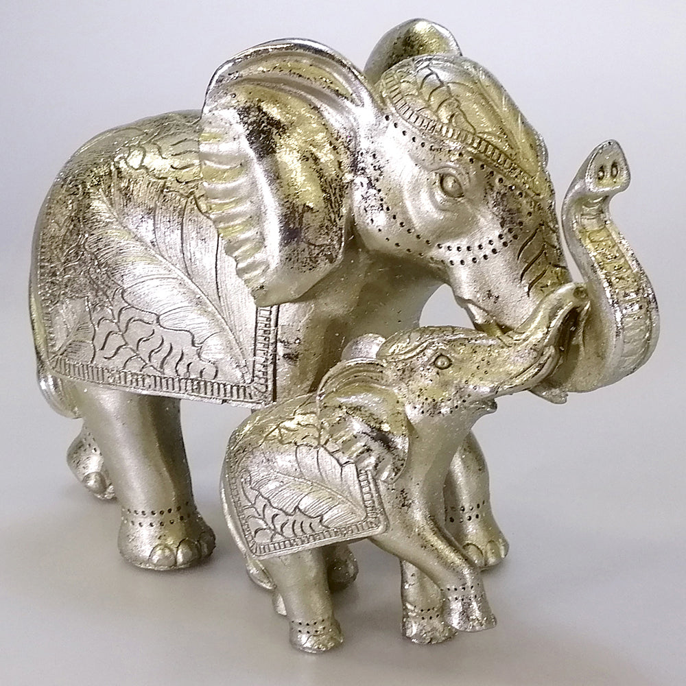 Painted Elephant and Calf Figurine