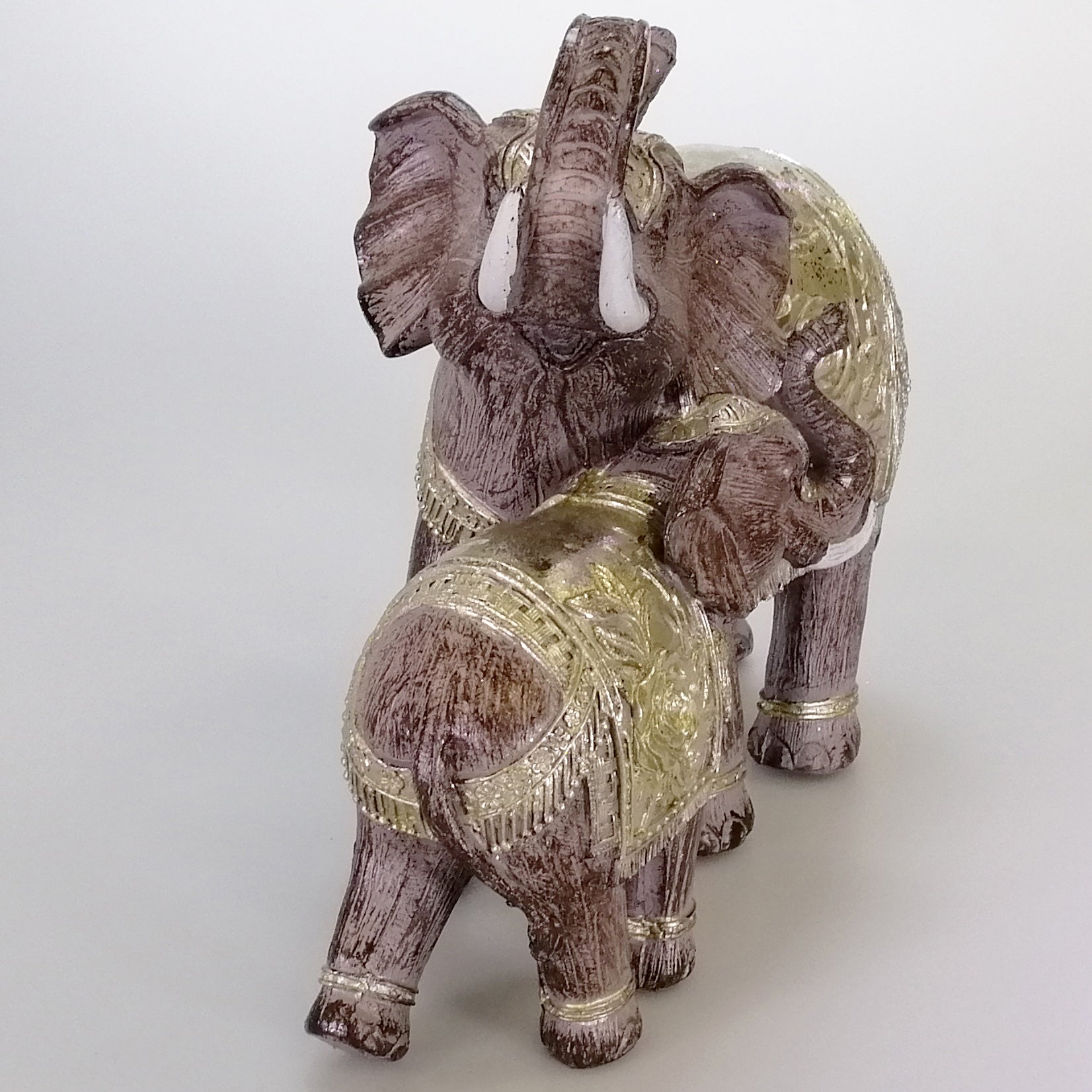 Resin Elephant & Calf With Silver-Look Blankets