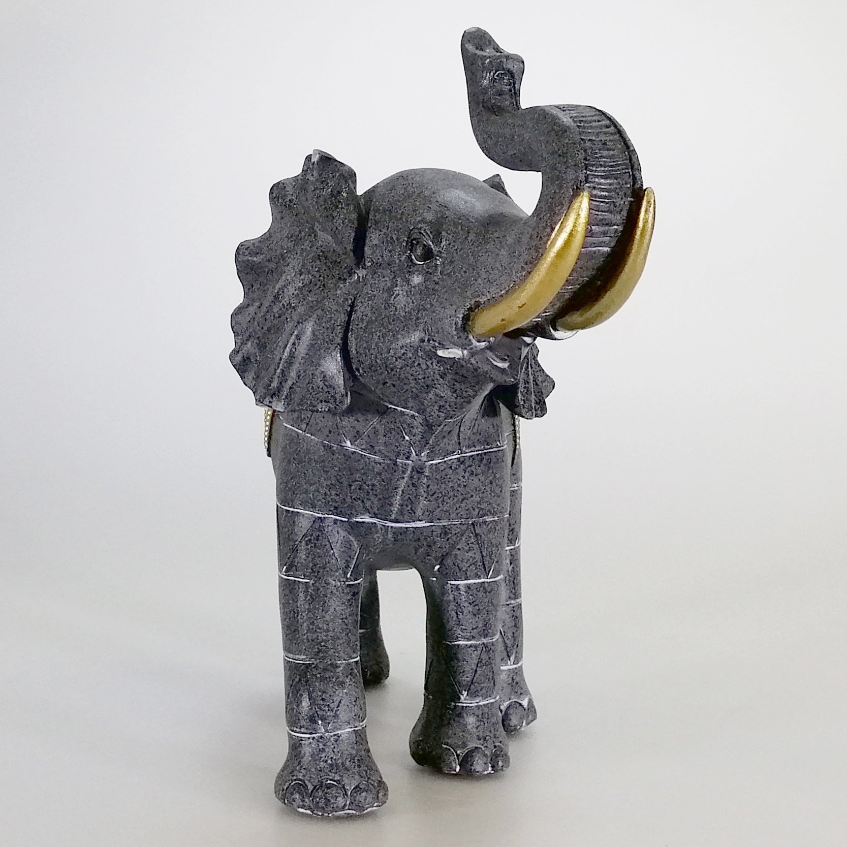 Elephant with Gold Painted Blanket - 23cm