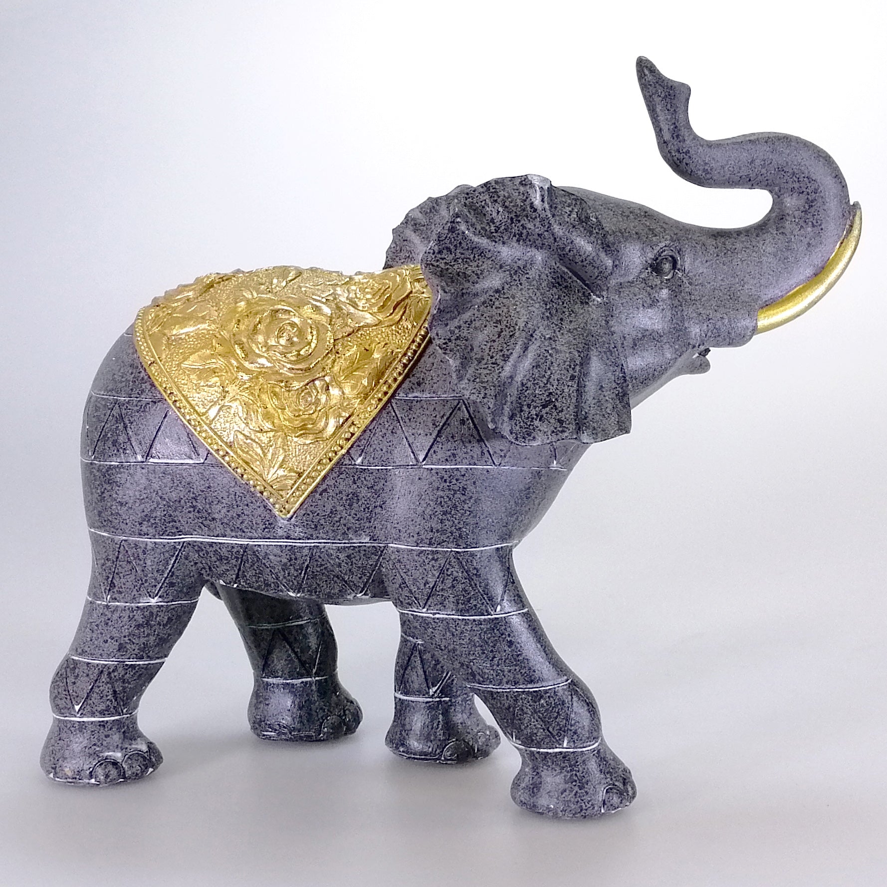 Elephant with Gold Painted Blanket - 23cm