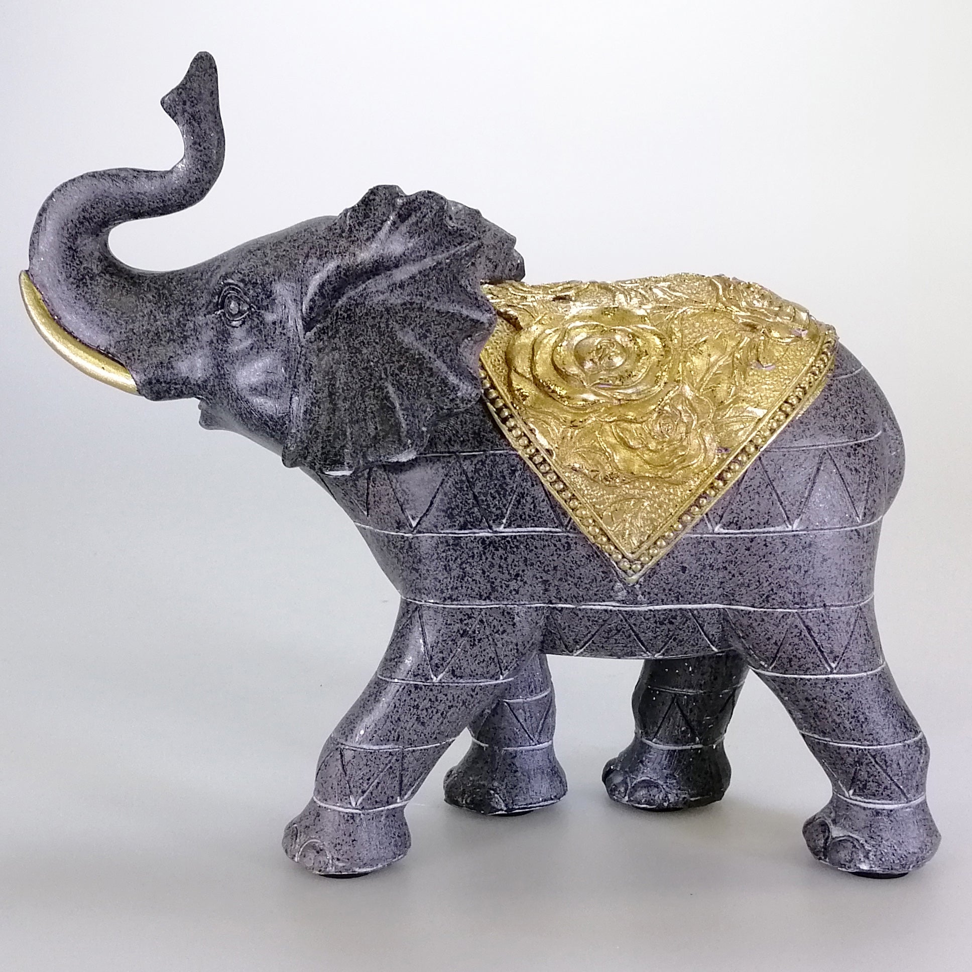 Elephant with Gold Painted Blanket - 21cm