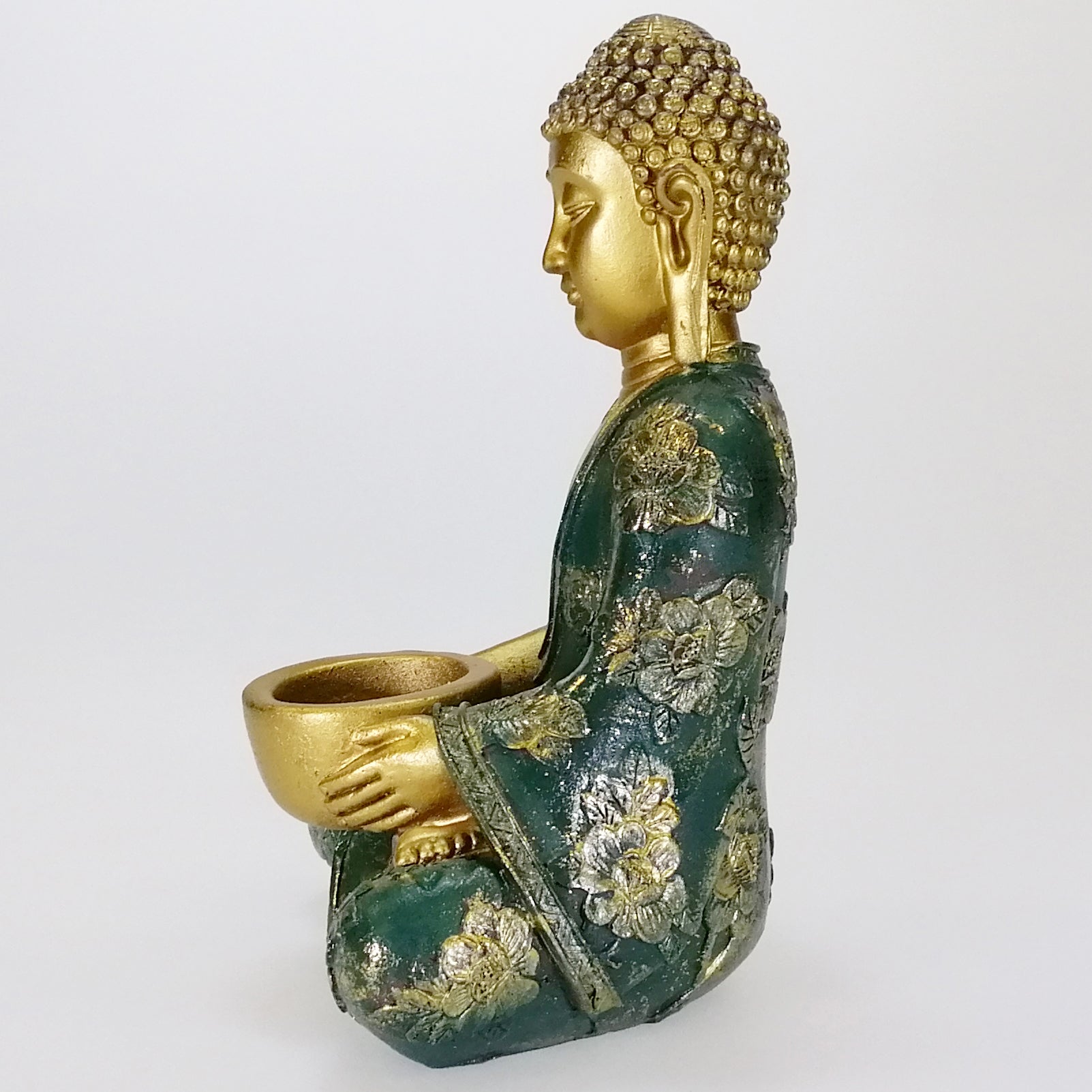 Buddha Candle Holder - Painted Green and Gold