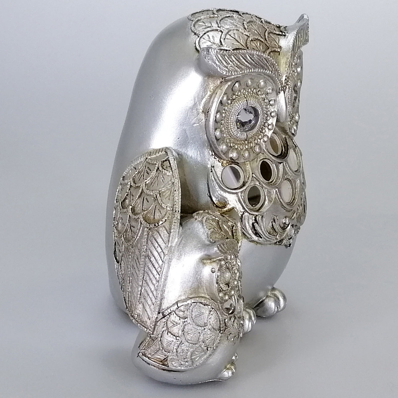 Owl with Chick Figurine - Silver-Look