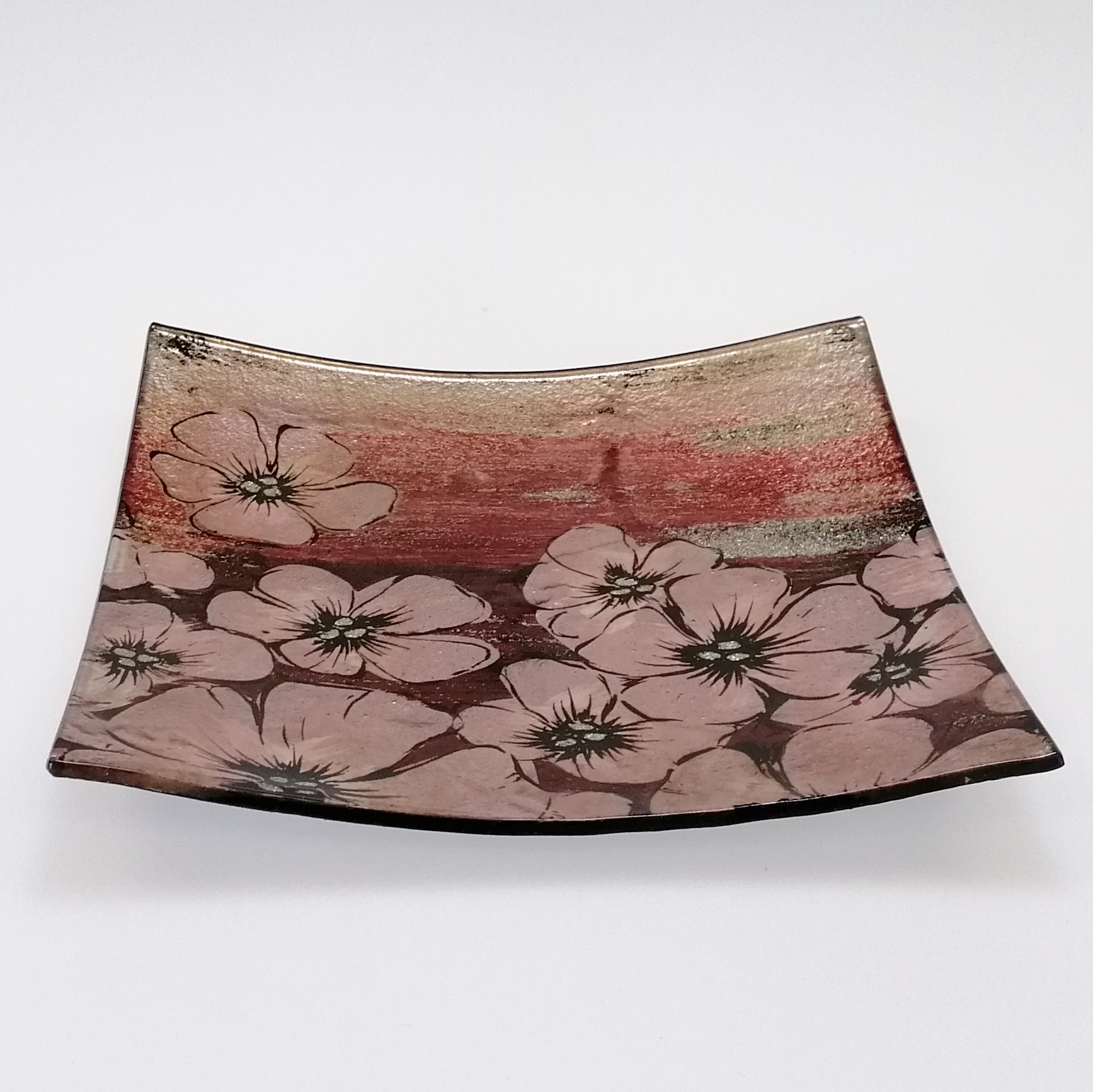 Glass Plate - Small Square - Pink Blossoms