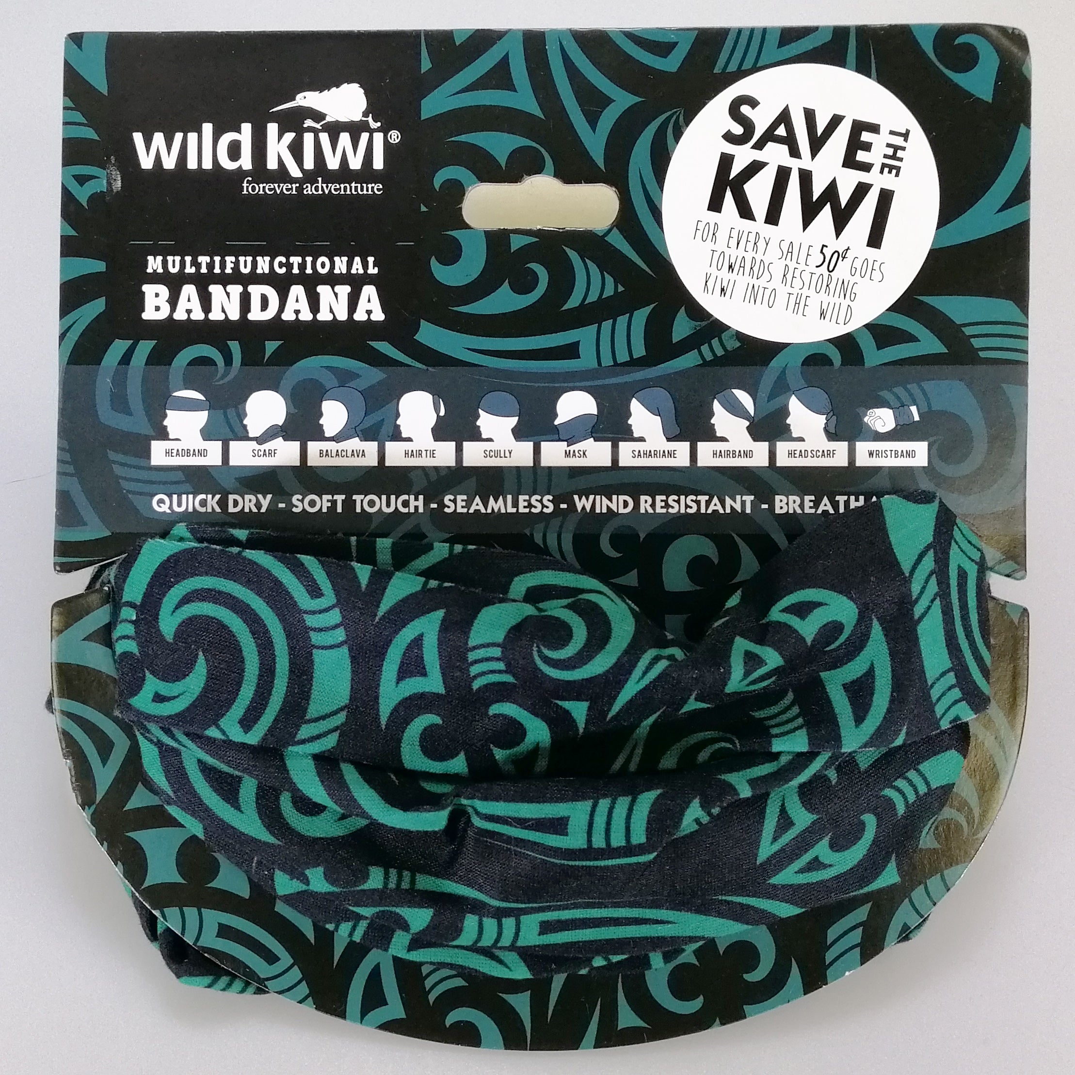 Wild Kiwi Multi-Use Bandana - Kowhaiwhai