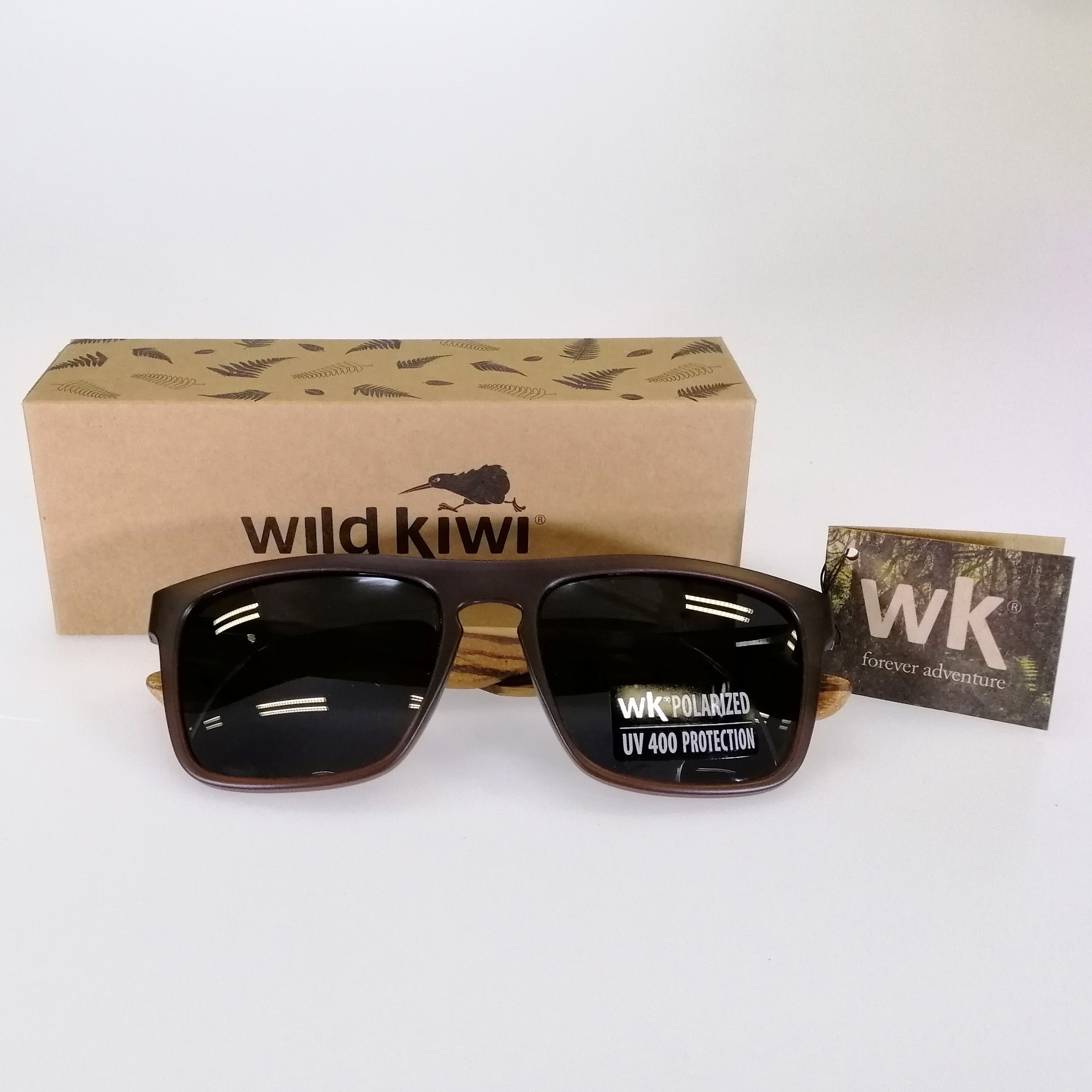 Wild Kiwi Sunglasses  -“ Square Zebrawood