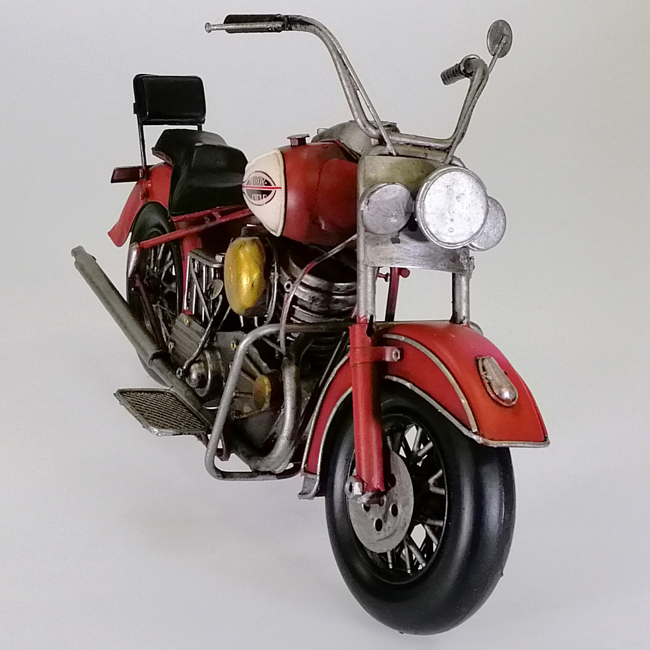 Vintage Red Motorcycle Sculpture - Large