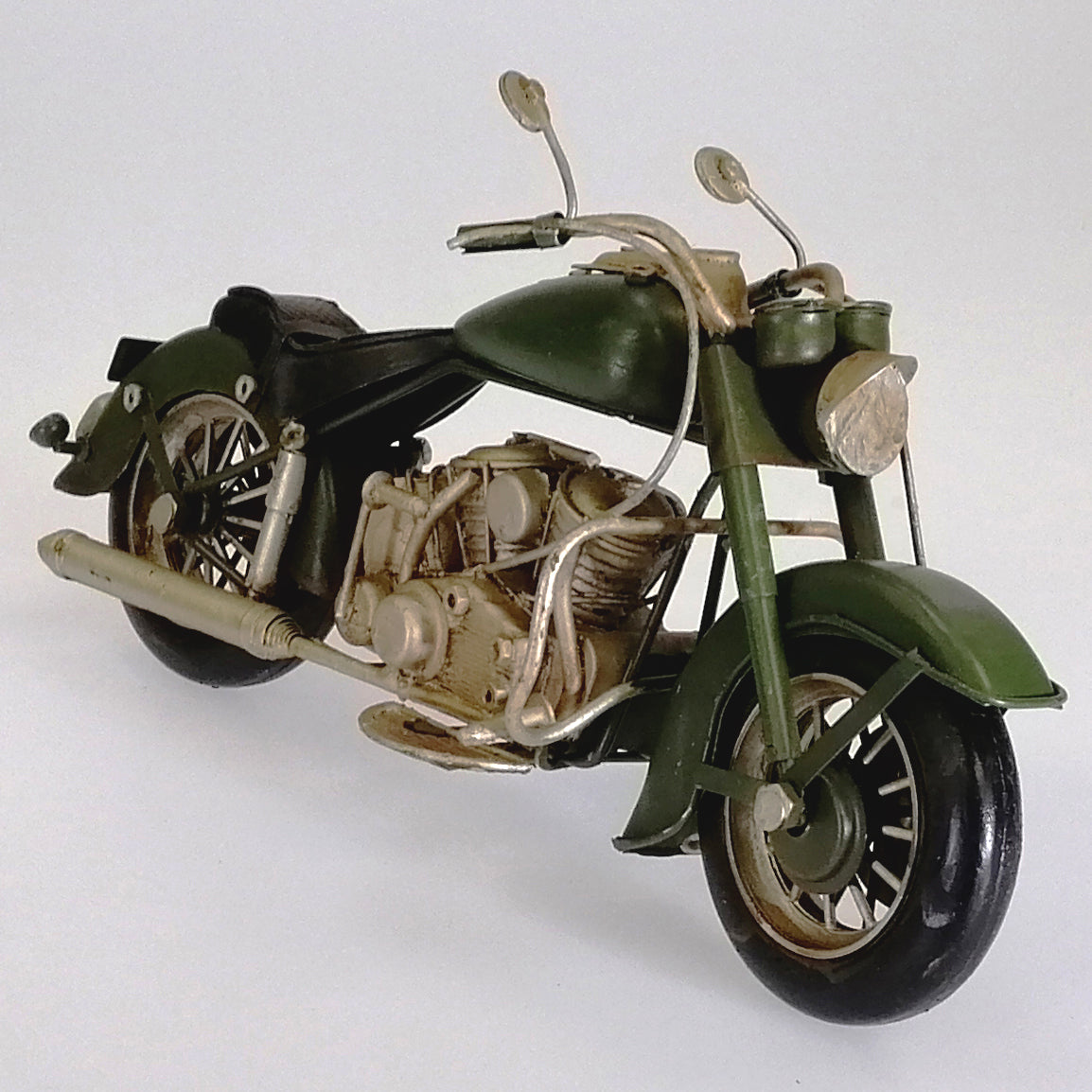 Vintage Green Motorcycle Sculpture