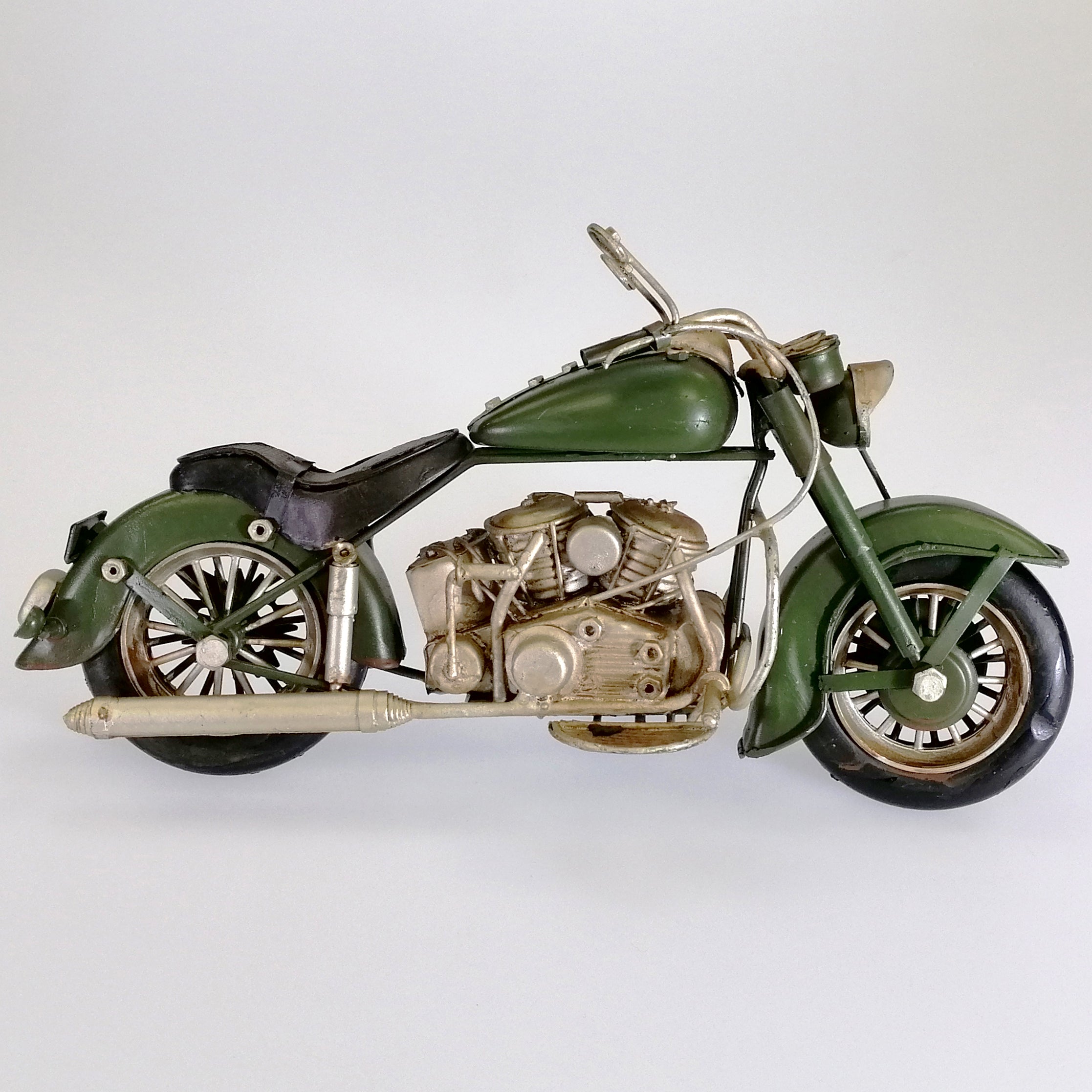 Vintage Green Motorcycle Sculpture