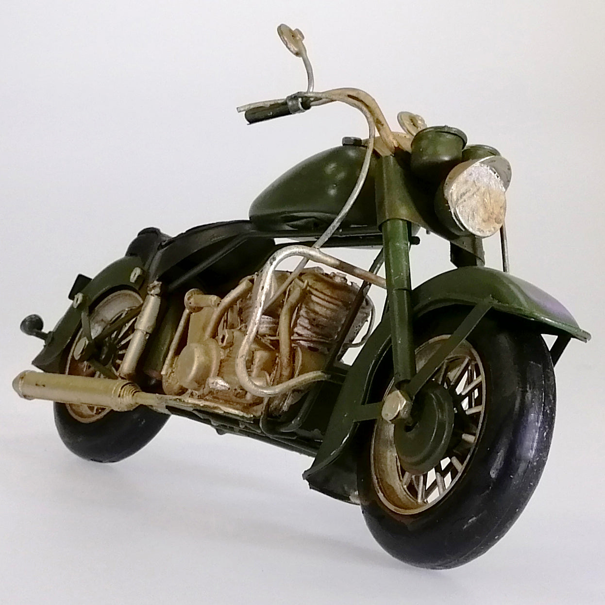 Vintage Green Motorcycle Sculpture