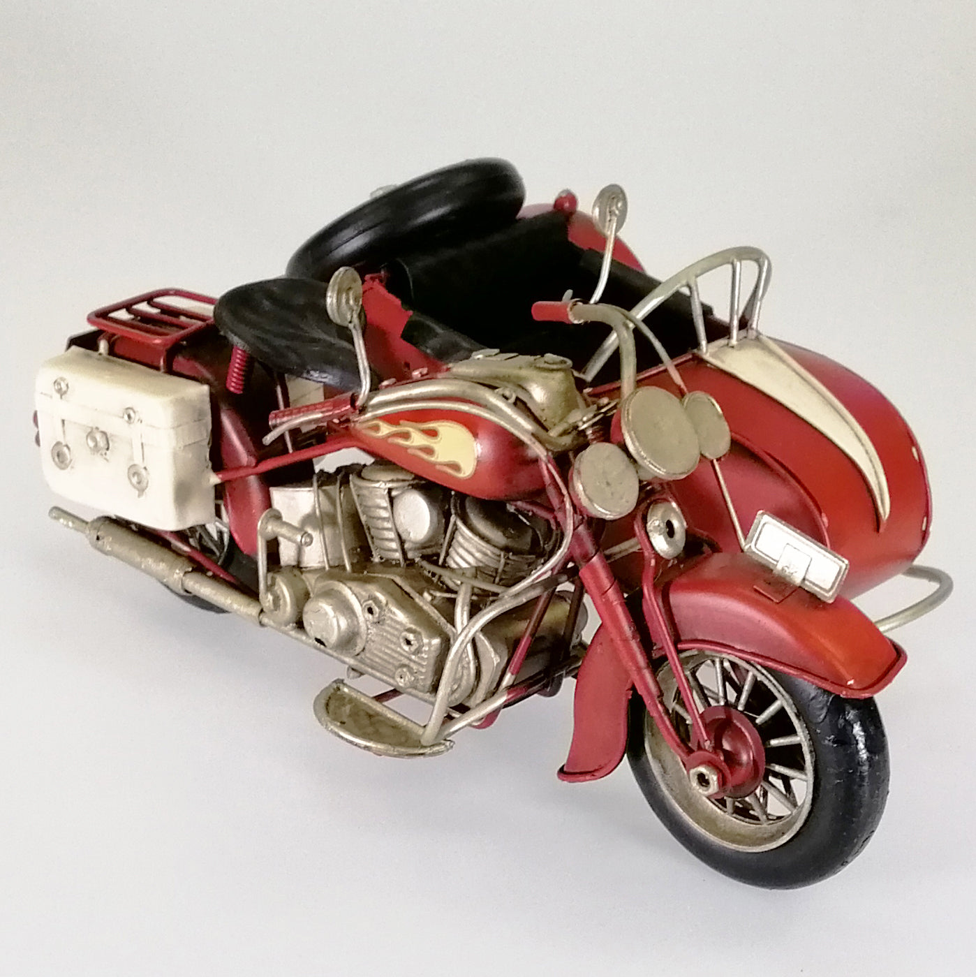 Vintage Red Motorcycle and Side Car Sculpture