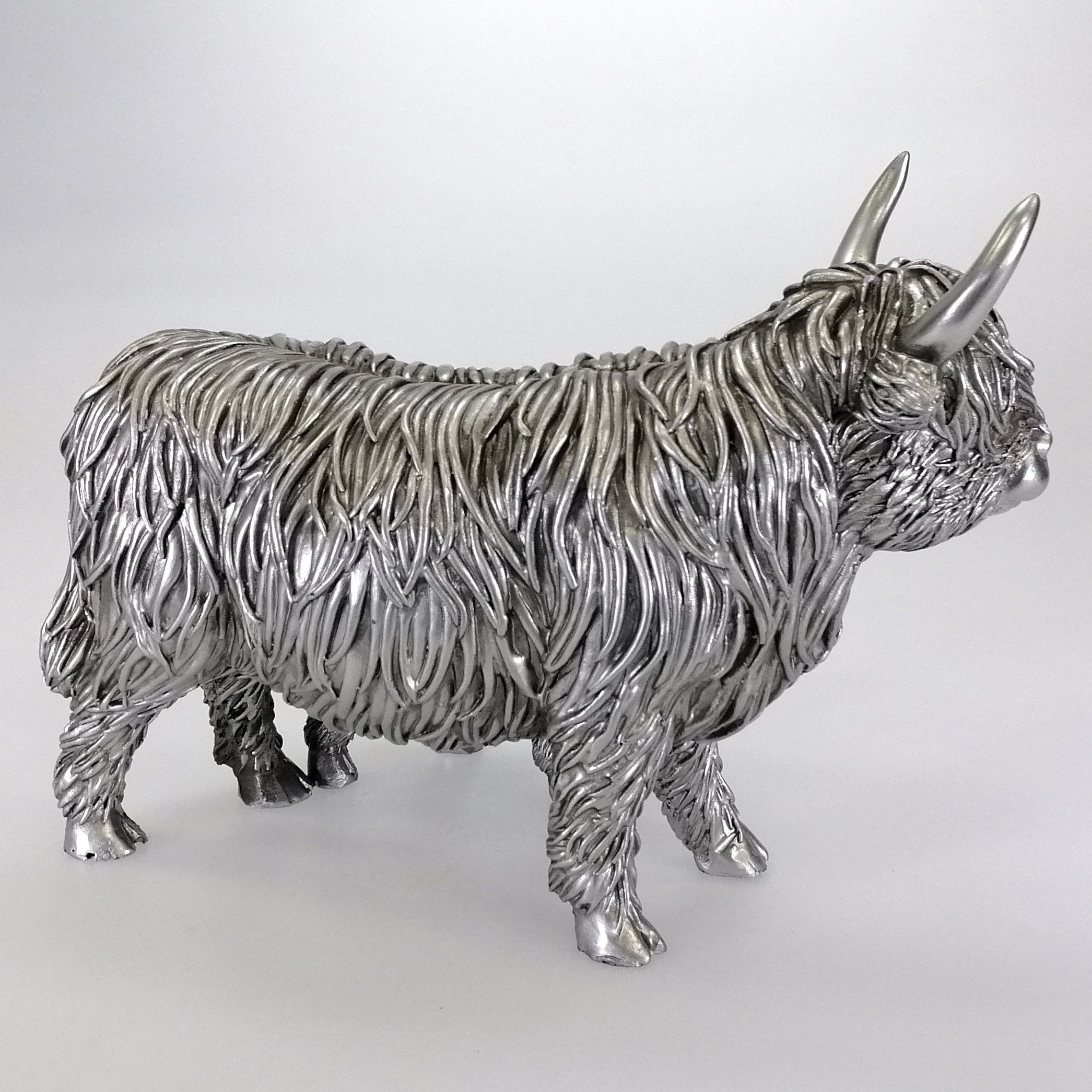 Silver-Look Highland Cow and Calf Figurine - Large