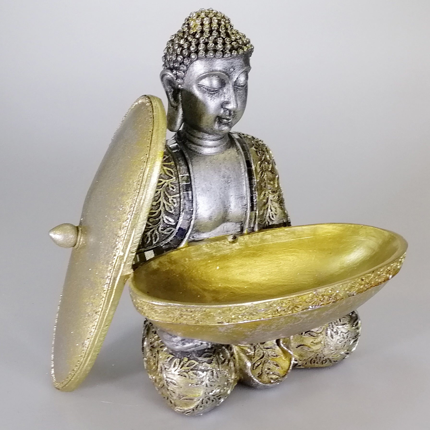 Buddha With Tray - Painted Gold and Silver