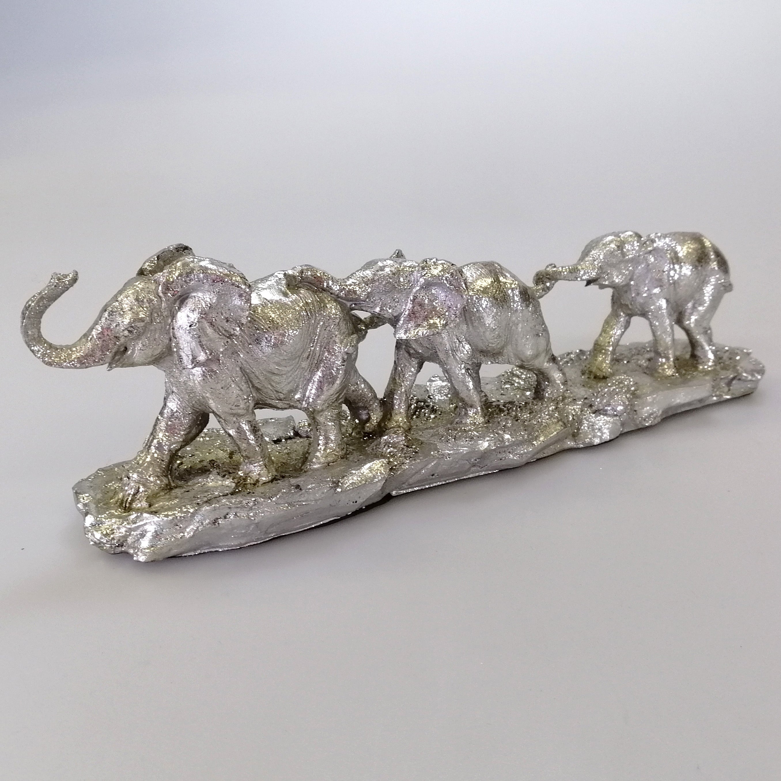 Silver Painted Resin Elephant Train