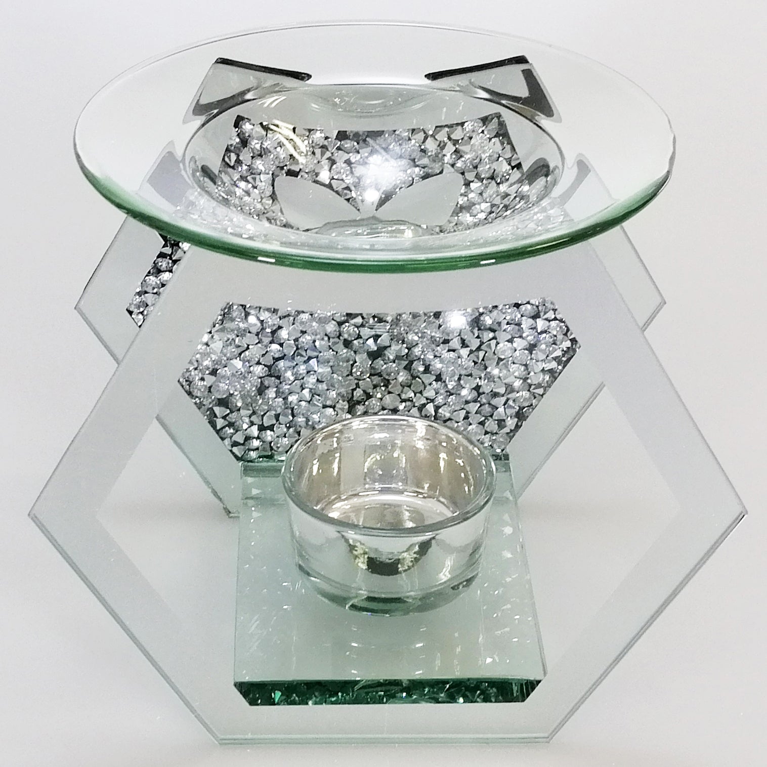 Desire Wax Melt & Oil Warmer - Clear Glass Hexagon with Butterfly