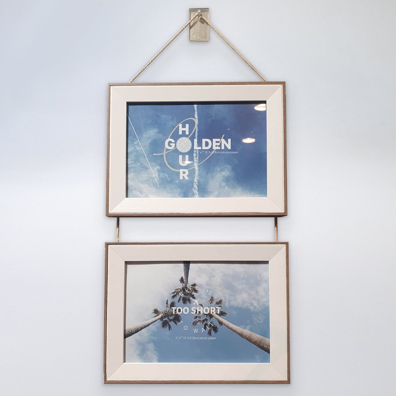Hanging Photo Frames - White & Brown - Double Horizontal 5" x 7"