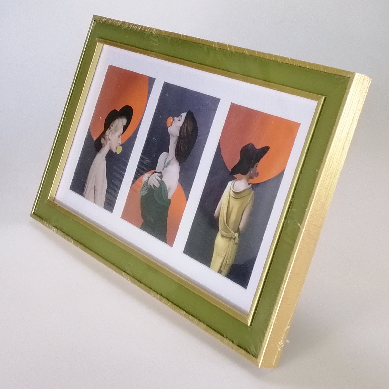 Green & Gold Bevel Triple Photo Frame - 6"x 4"