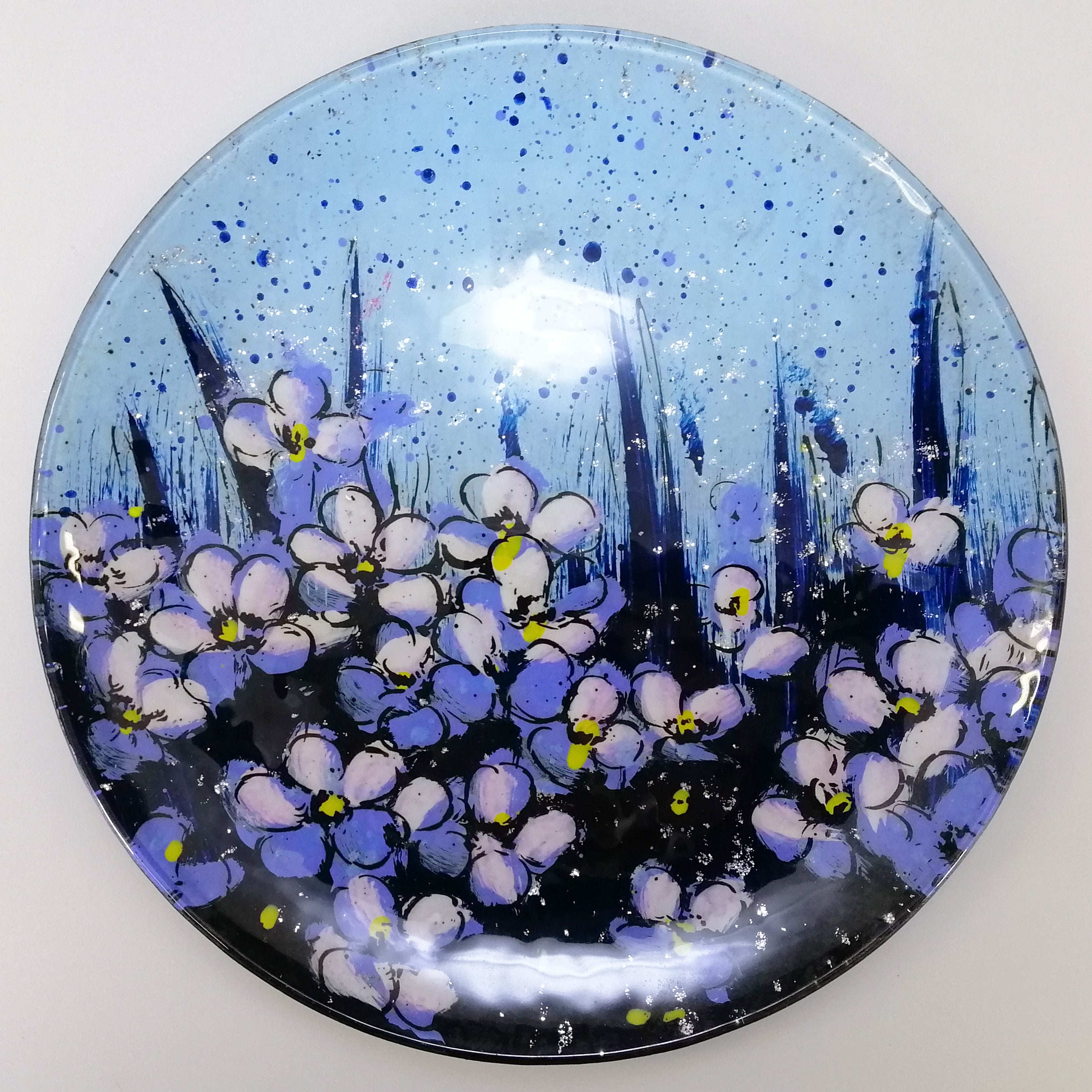 Glass Plate - Large Circle - Forget Me Not