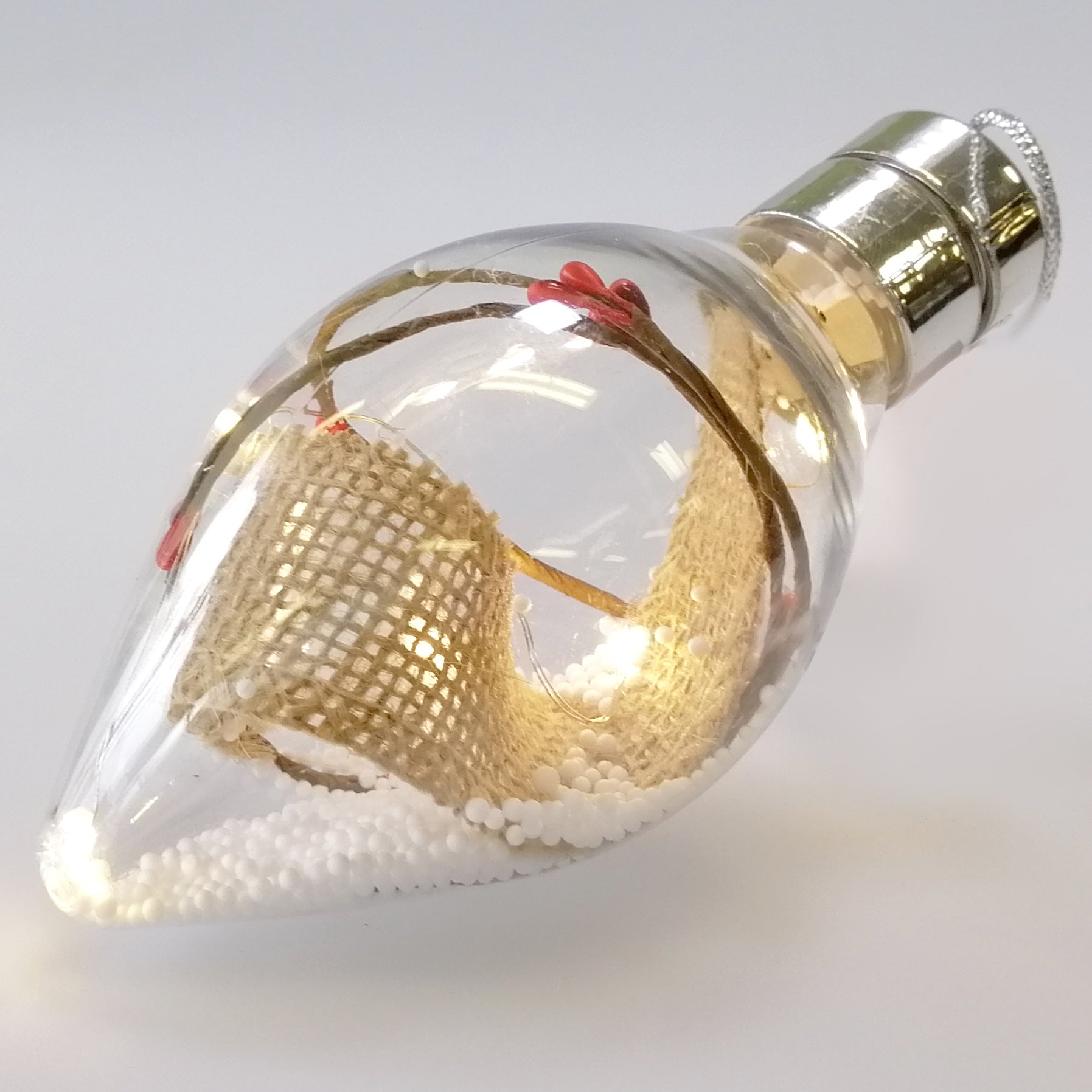 Hanging Glass Bauble - Holly Teardrop - Light Up