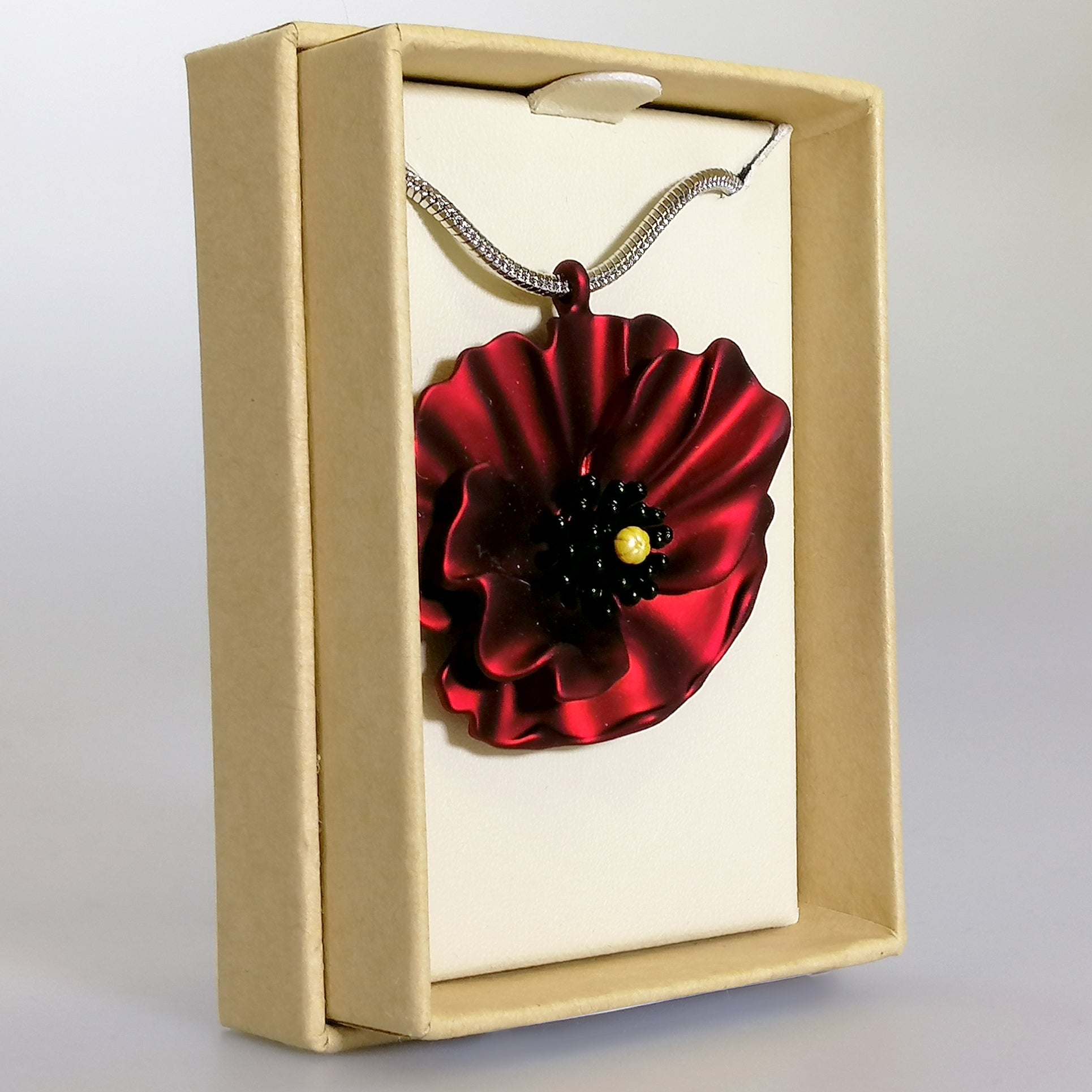 Kiwicraft - Red Poppy Rhodium Necklace