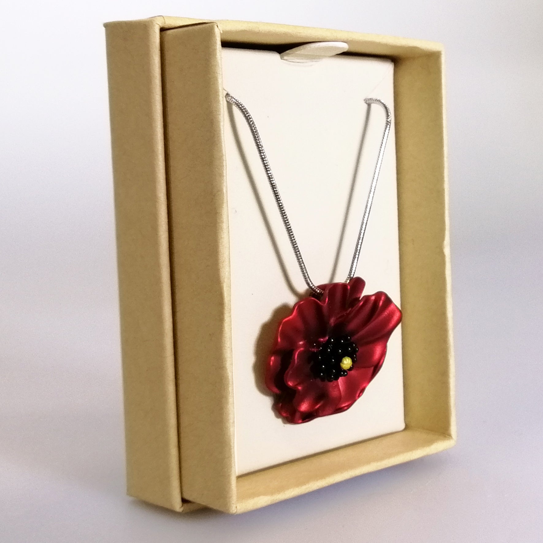 Kiwicraft - Red Poppy Rhodium Necklace - Small